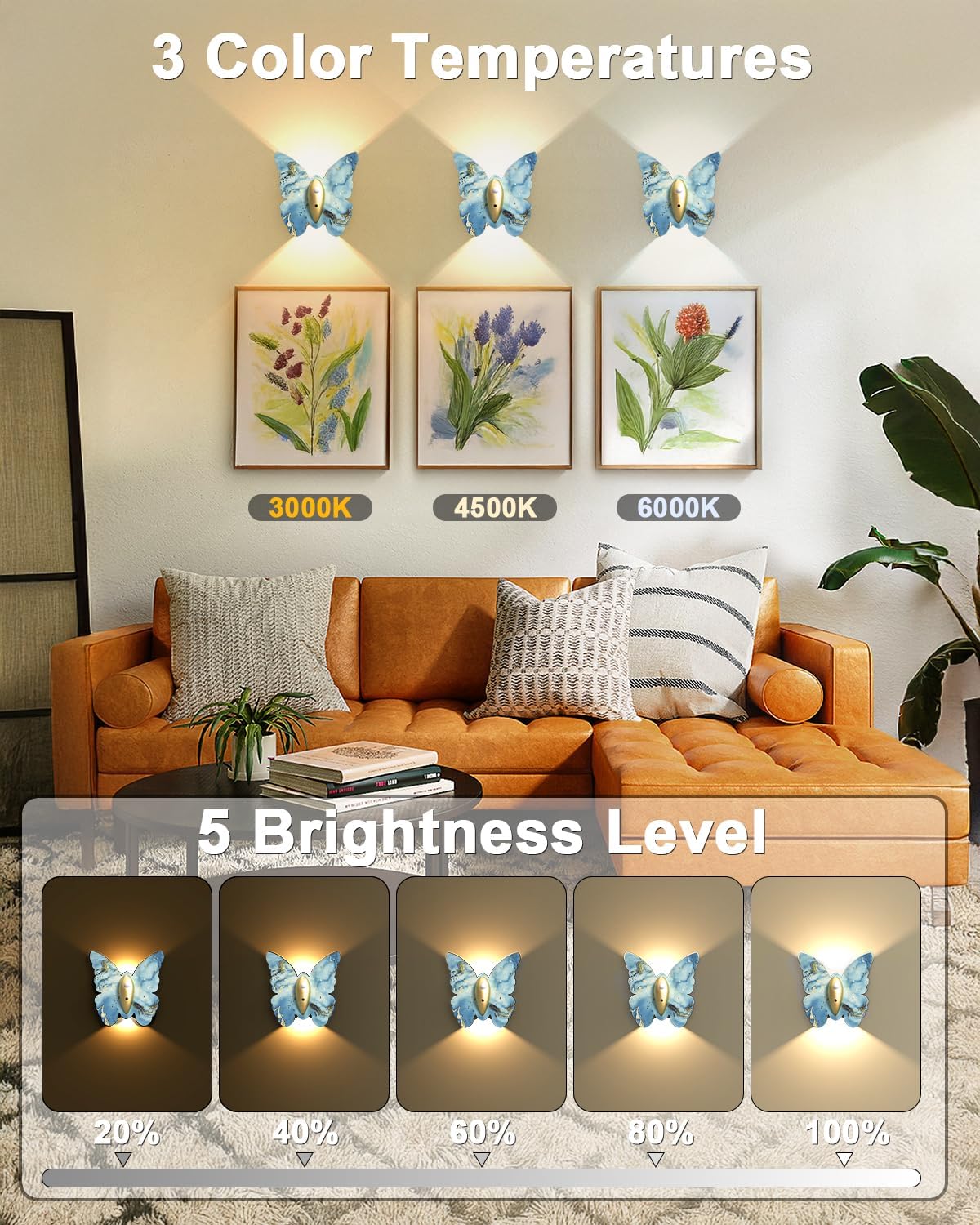 Eneru Motion Sensor Wall Sconce Set of 2, Rechargeable Wall Lights, Indoor | 5000mAh Battery Operated Wall Sconces