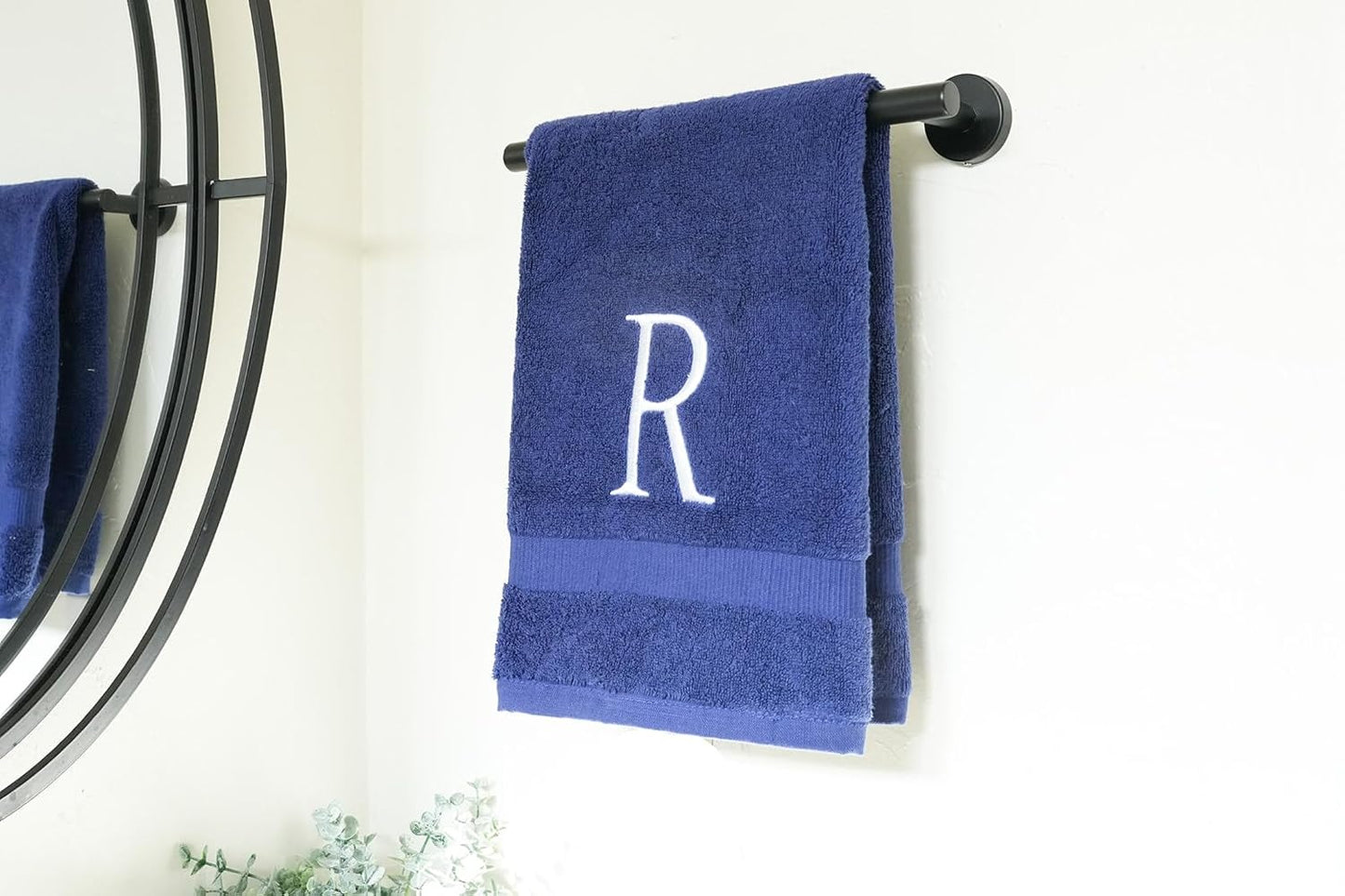 Navy with White Monogrammed Hand Towels for Bathroom - Set of 2 Letter R | Luxury Hotel Quality Initial Towels For