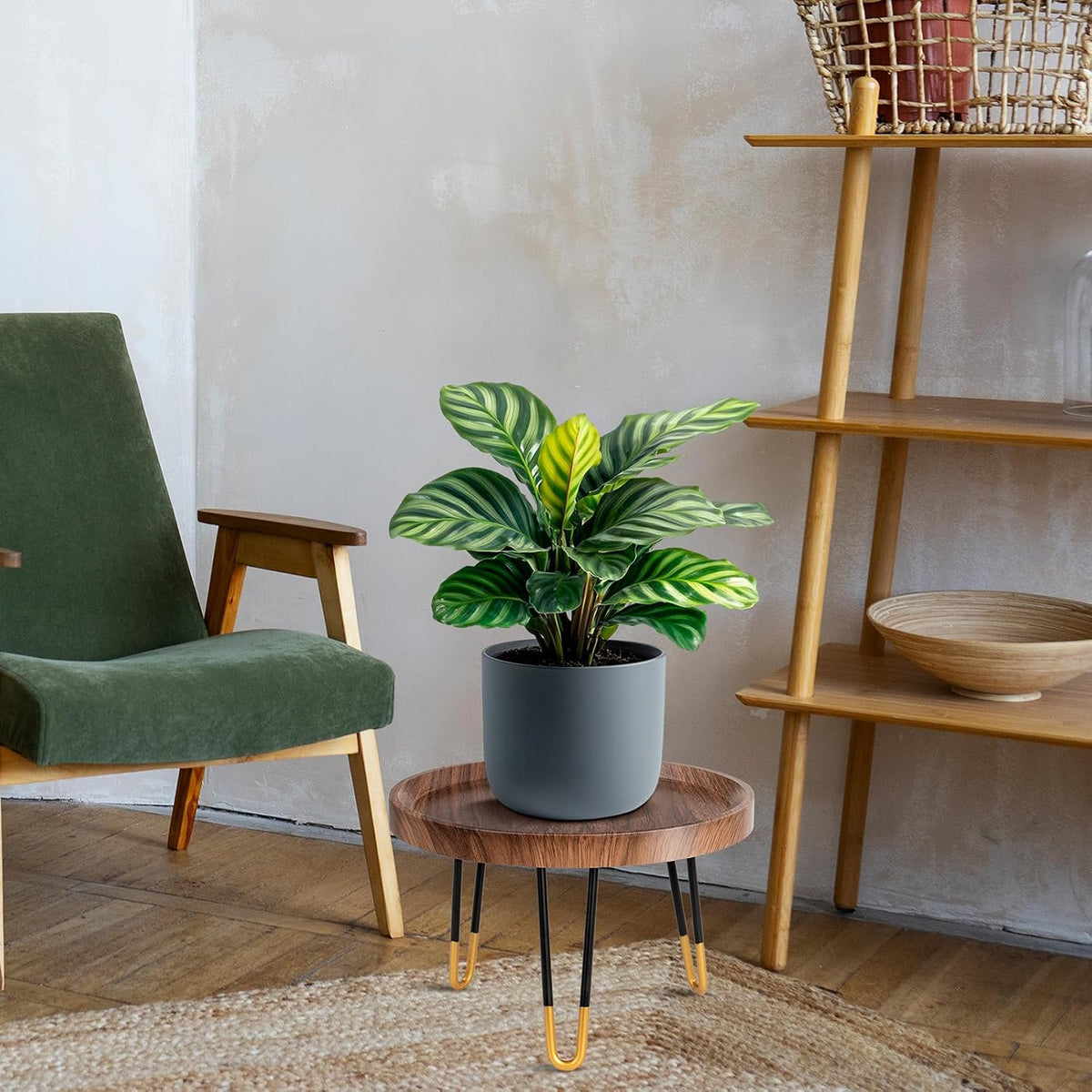 OBTAIN Plant Stand Indoor Outdoor,3 Set Mid Century Style Walnut Wood Color Plant Stand,Waterproof Design Modern Plant