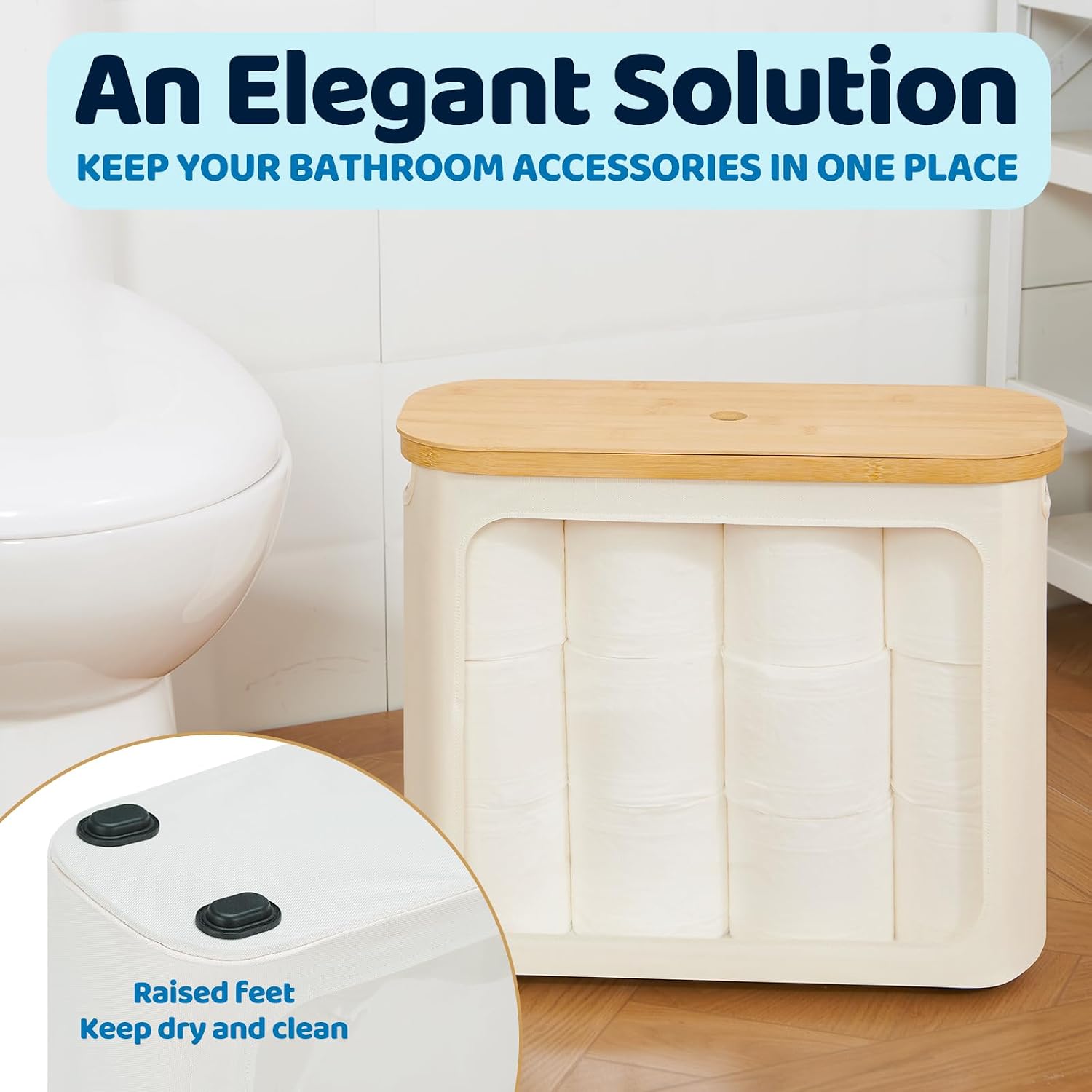 Toilet Paper Storage with Lid, Large Toilet Paper Holder for up to 12 Rolls, Free Standing Bathroom Storage Organizer