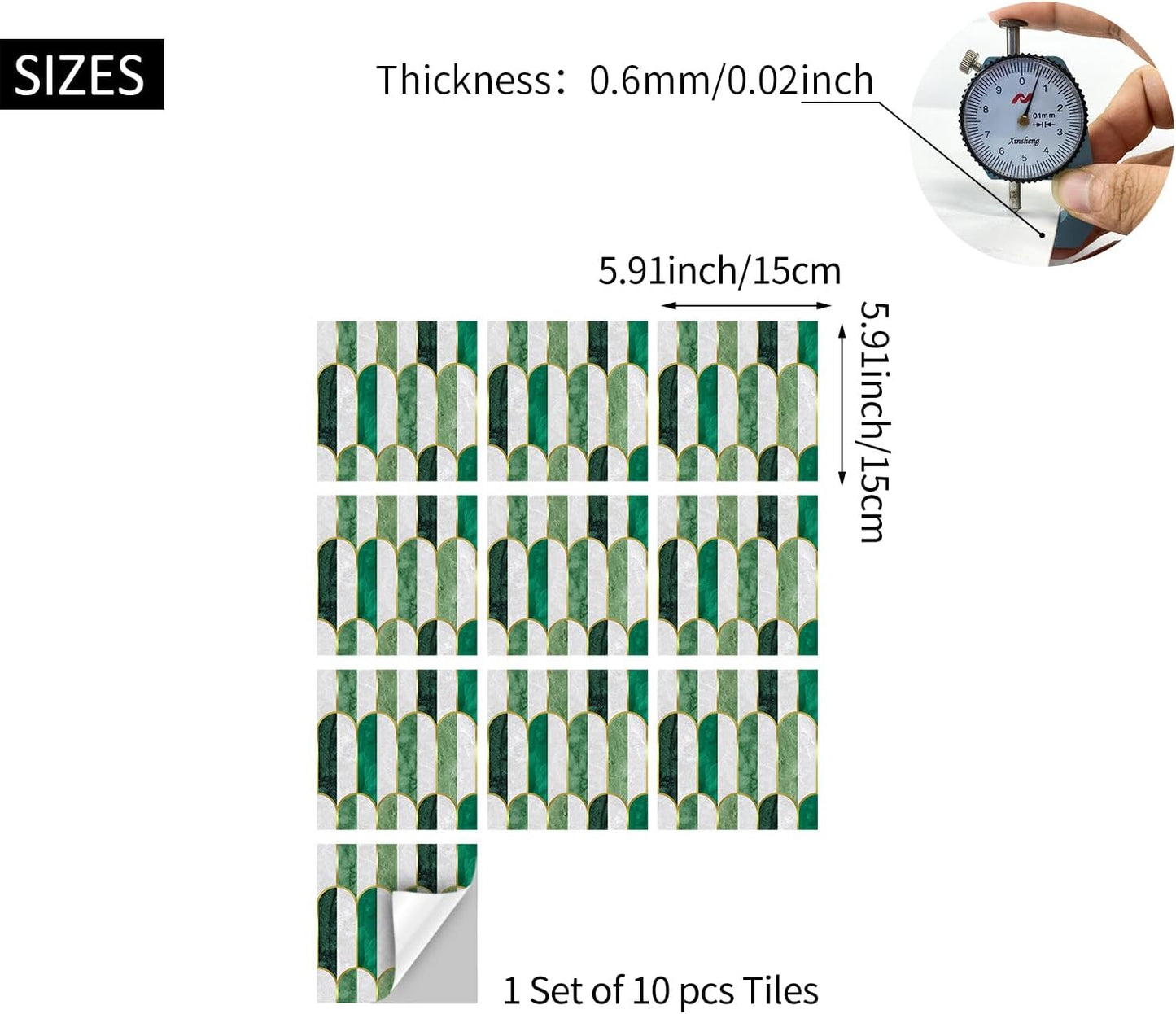 Holographic Emerald Art Deco Peel and Stick Backsplash / Arch Mosaic / 5.9 x 5.9 / 10 Sheet