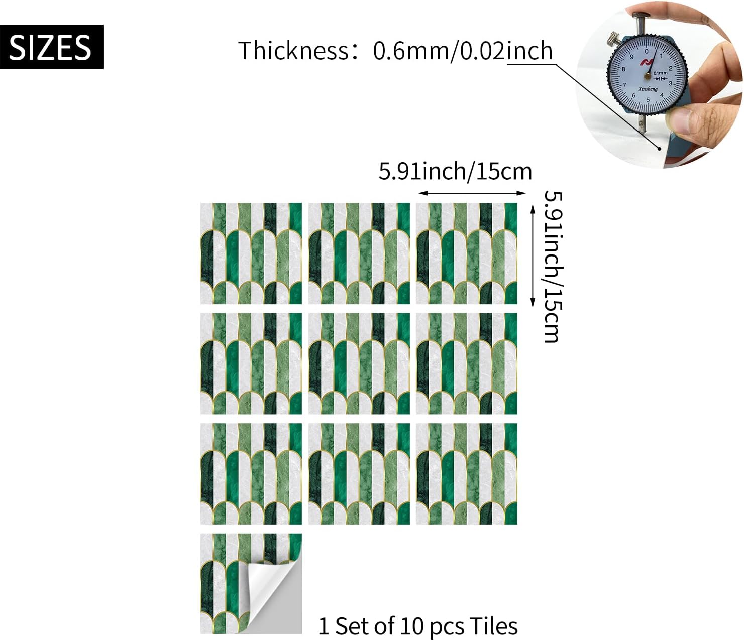Holographic Emerald Art Deco Peel and Stick Backsplash / Arch Mosaic / 5.9 x 5.9 / 10 Sheet