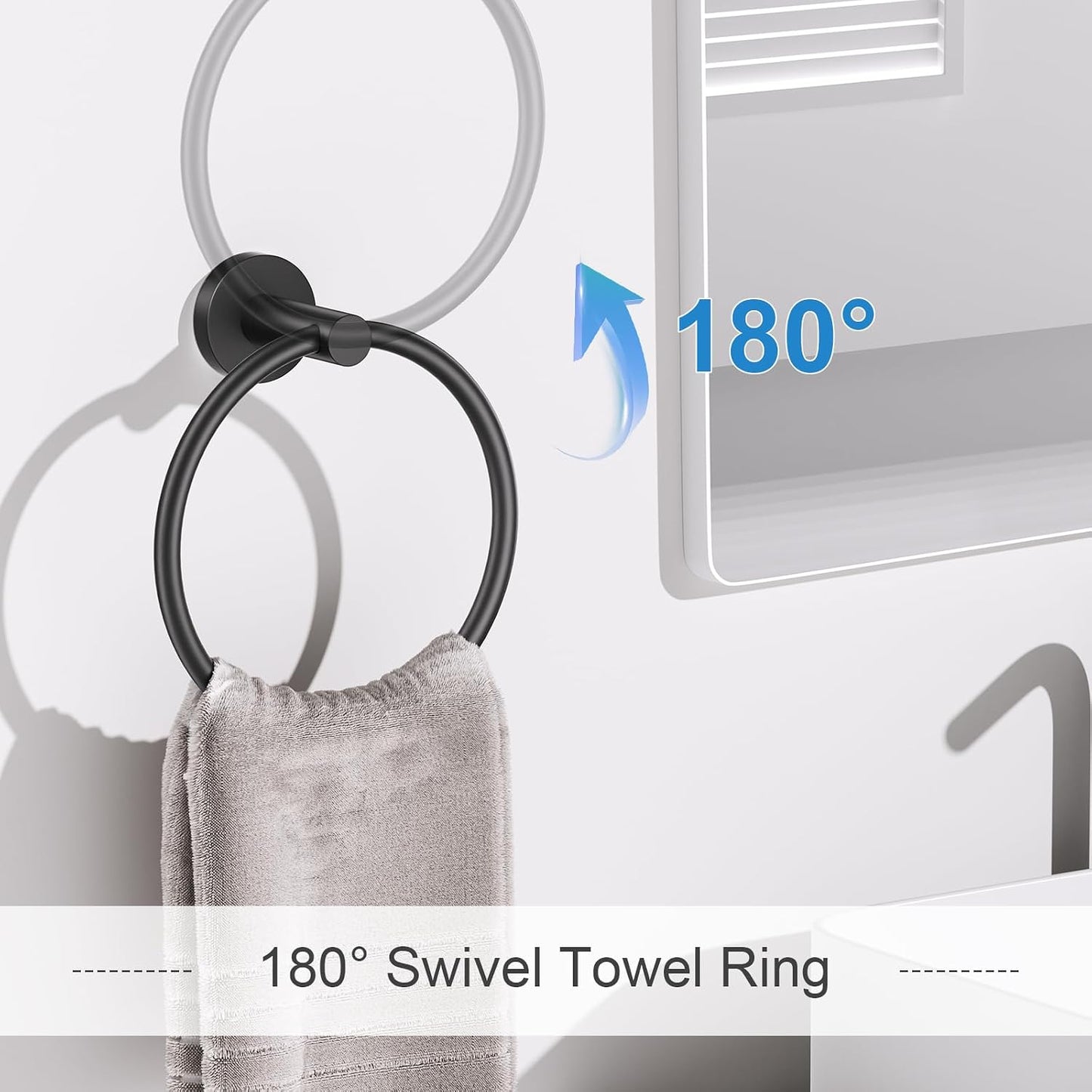 Matte Black Bathroom Hardware Set, 5 Pieces Black Towel Bar Bathroom Accessories Set, Upgraded Toilet Paper Holder with