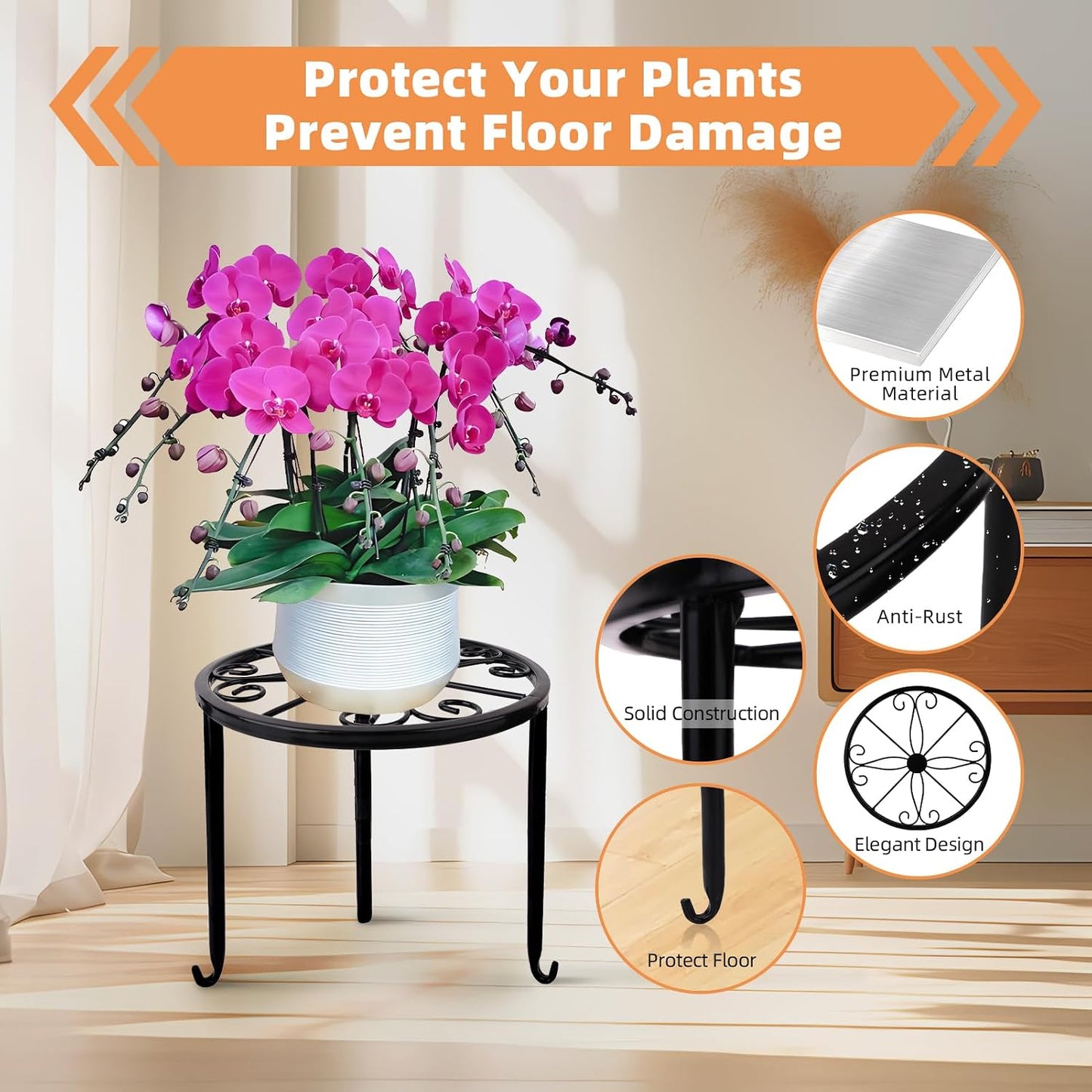 6-Pack Metal Plant Stand,Heavy Duty Flower Pot Stands for Multiple Plant,Outdoor Anti-Rust Plant Pot Shelf, Round Plant