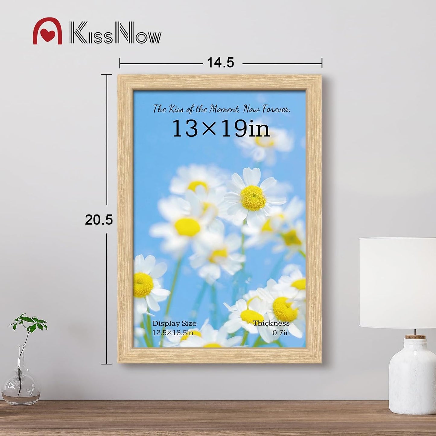 13x19 Picture Frame 4 Pack, Oak Solid Wood, Gallery Wall Decor | Wall Hanging, Thick & Wide Border, Clear Plexiglass