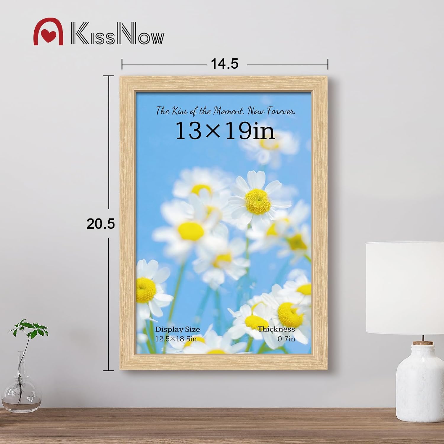 13x19 Picture Frame, Oak Solid Wood, 2 Pack, Wall Hanging for Art | Thick & Wide Border, HD Plexiglass, Horizontal or