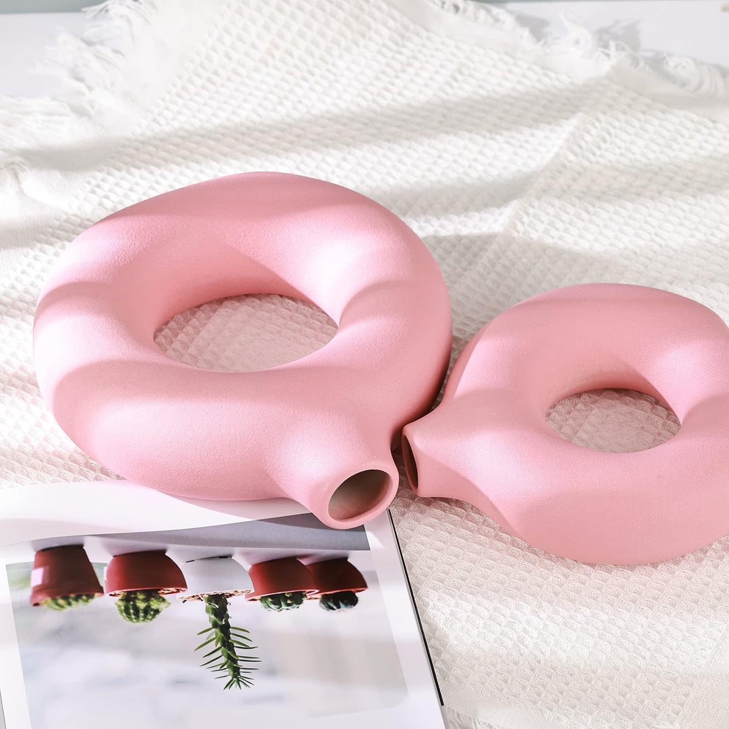 Modern Matte Ceramic Vases for Entryway Living Room Bedroom / Pink / Set of 2