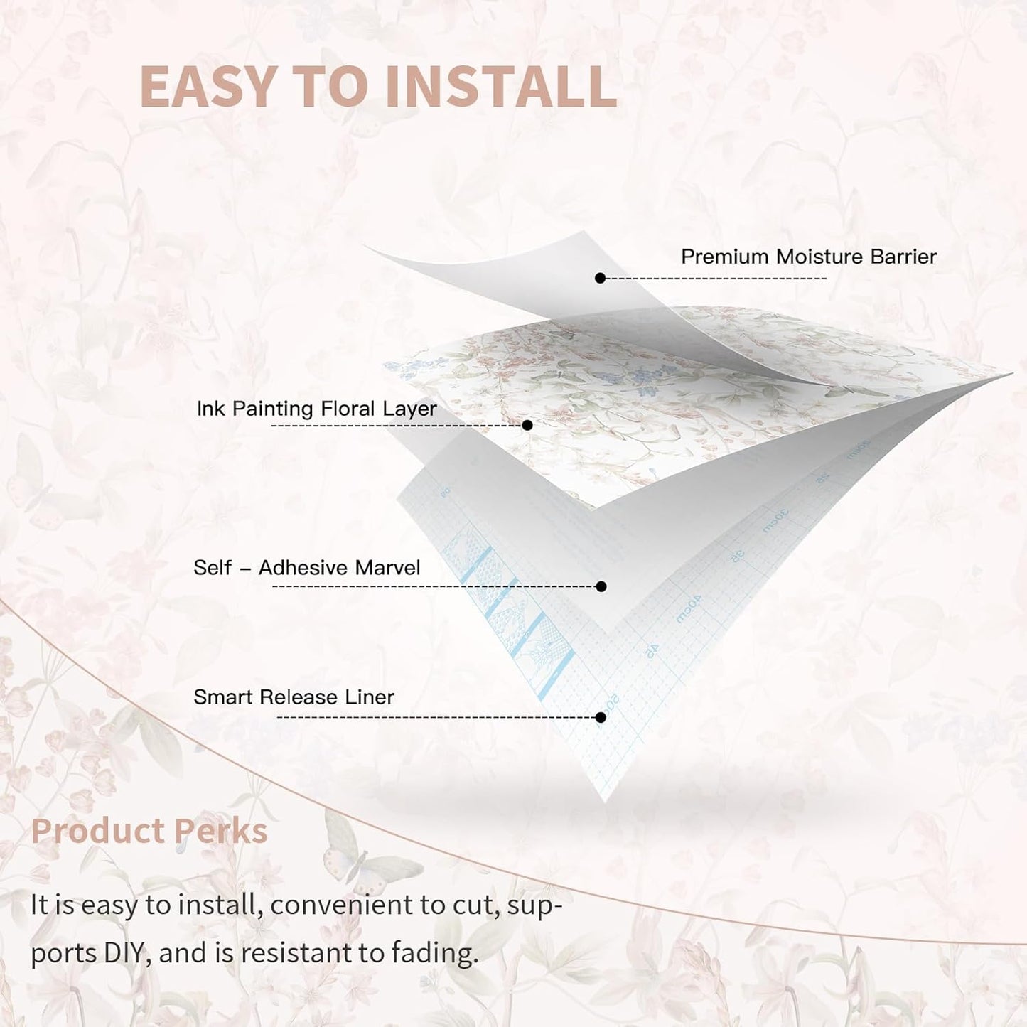 Floral Wallpaper Pink Peel and Stick Wallpaper White Boho Contact Paper / Flutter Pink / 17.3 x 197