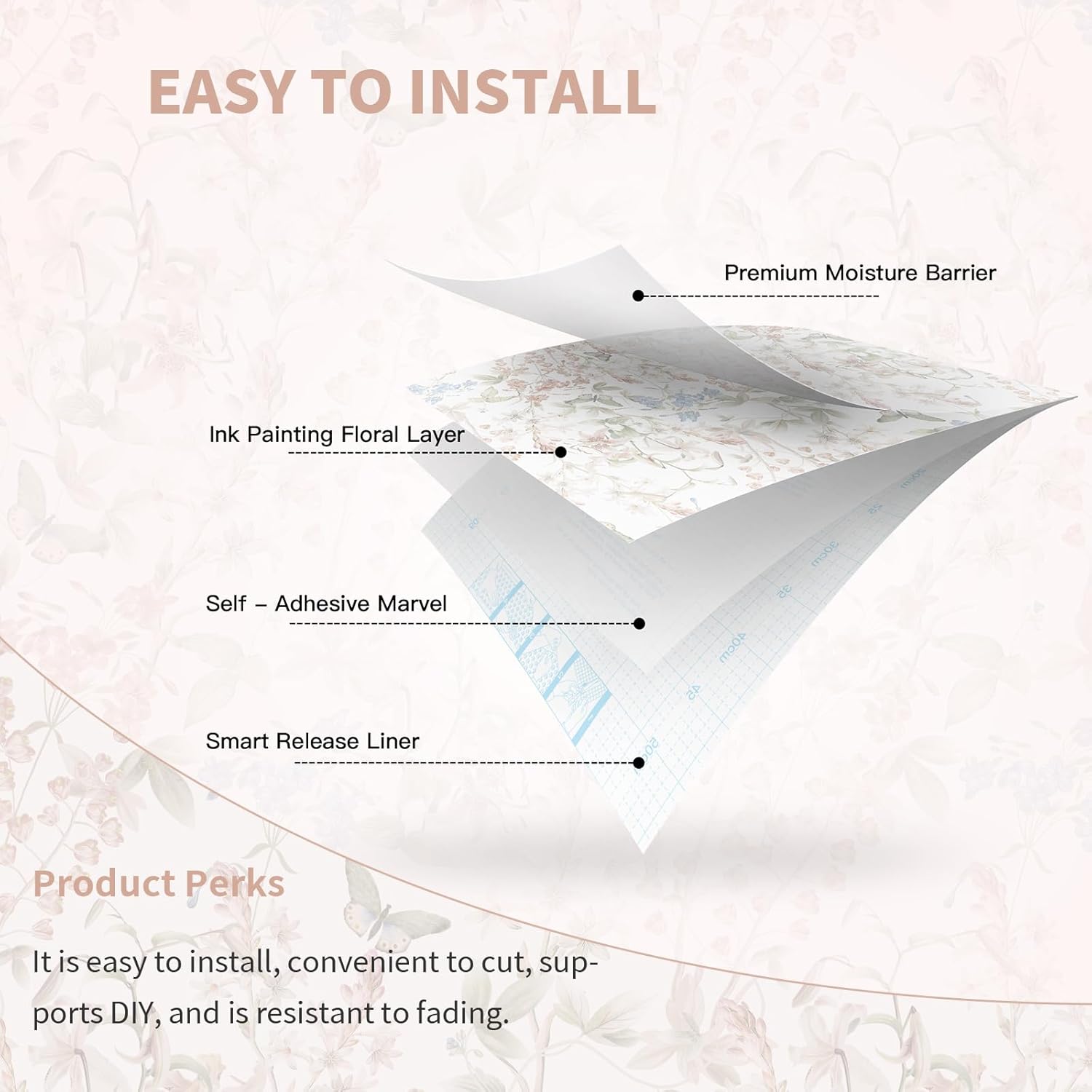 Floral Wallpaper Pink Peel and Stick Wallpaper White Boho Contact Paper / Flutter Pink / 17.3 x 197