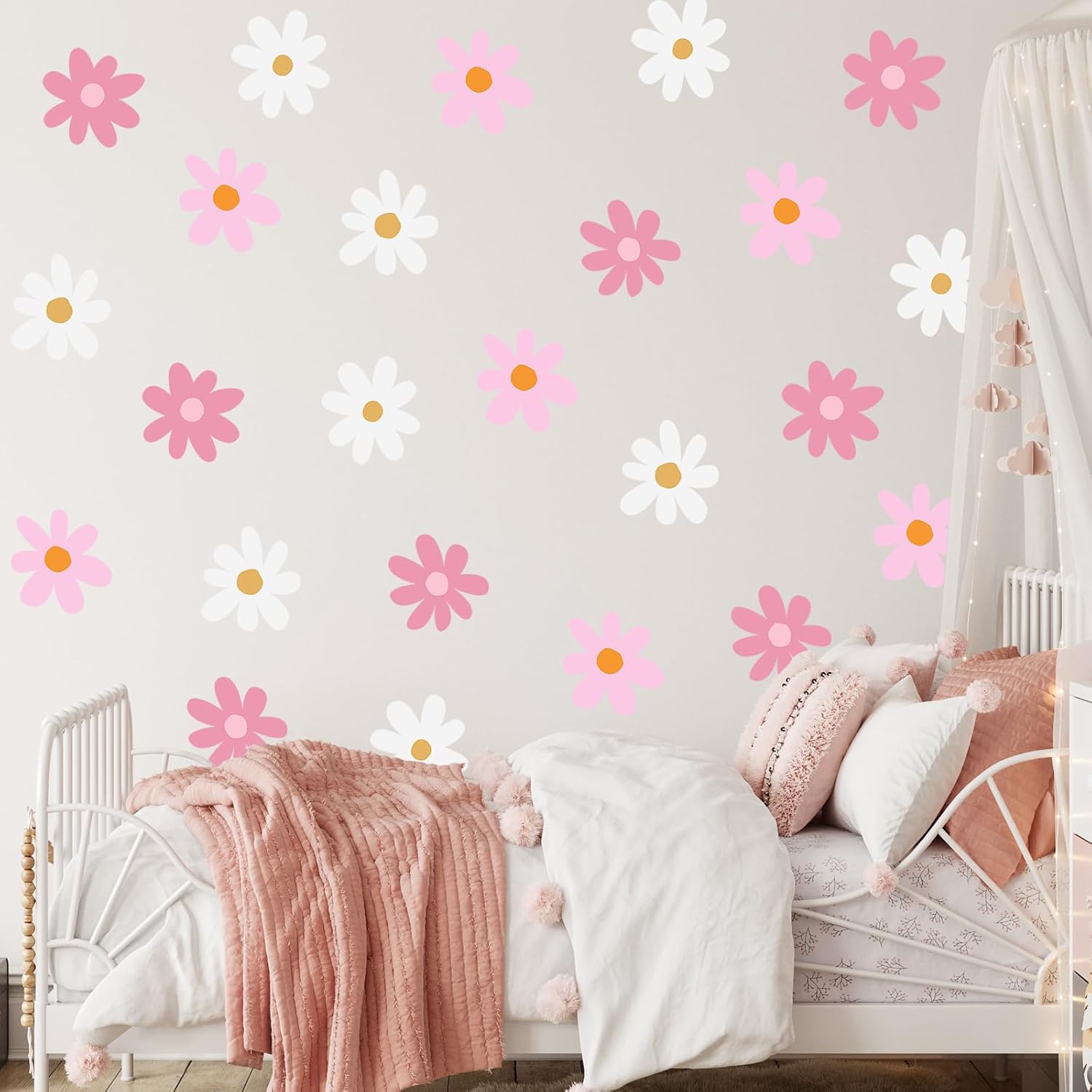 Daisy Wall Decal Flower Vinyl Wall Floral Decals Peel and Stick Daisy Stickers / Pink, White