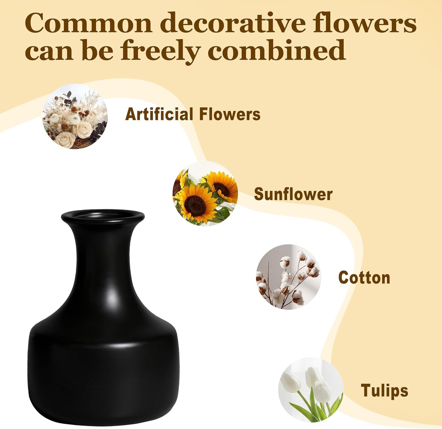 Ceramic Vase / Small Modern Flower Vase / Black / 7 Inch