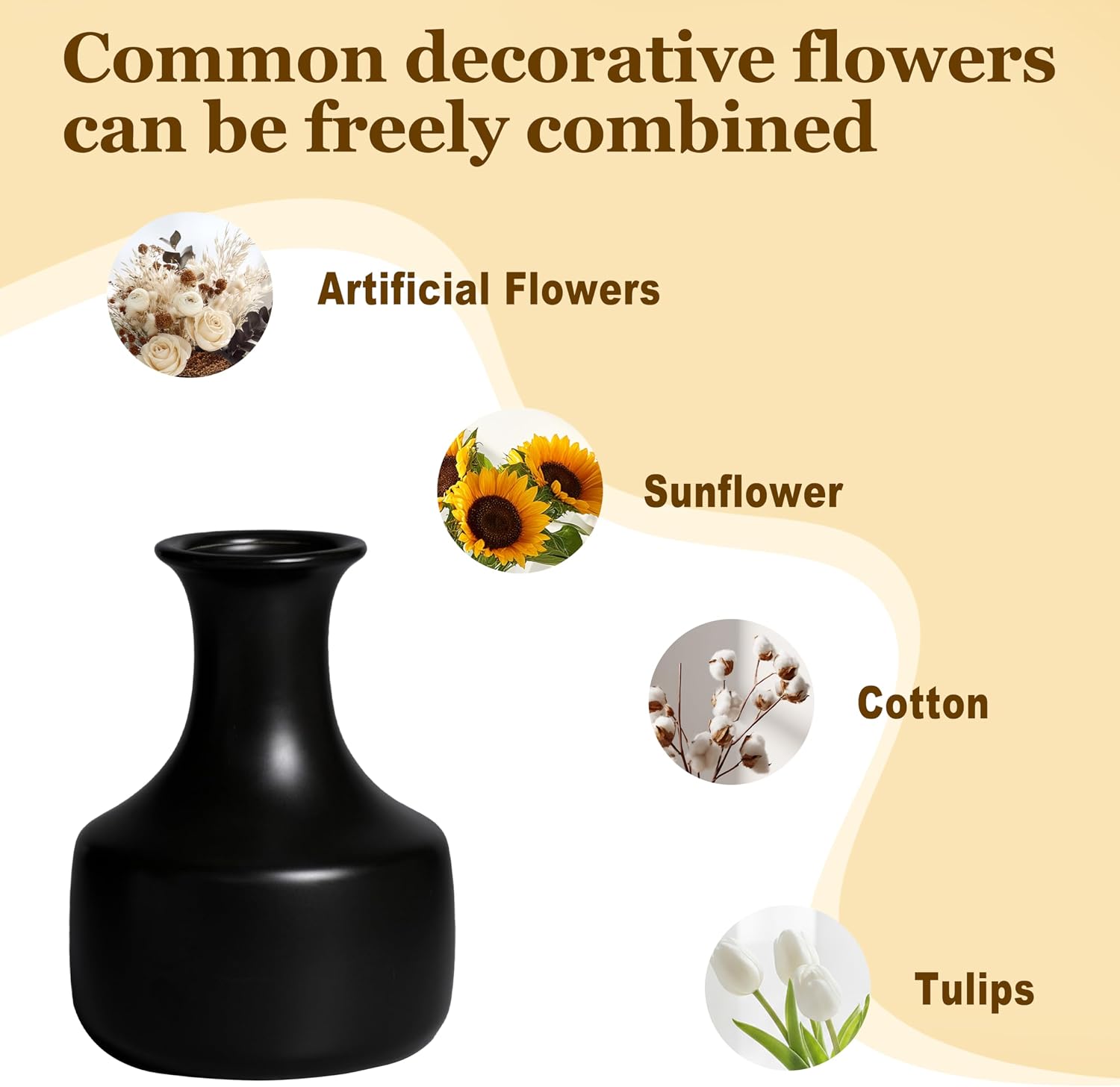 Ceramic Vase / Small Modern Flower Vase / Black / 7 Inch