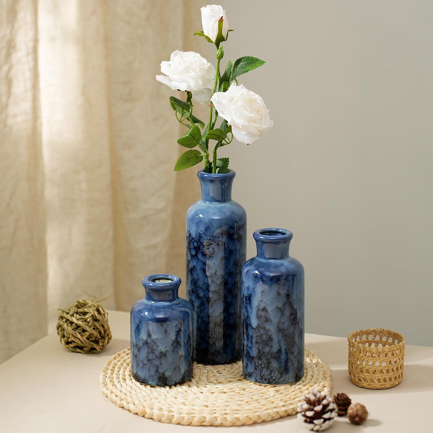 Rustic Farmhouse Vase / 106-cobalt Blue / Set of 3