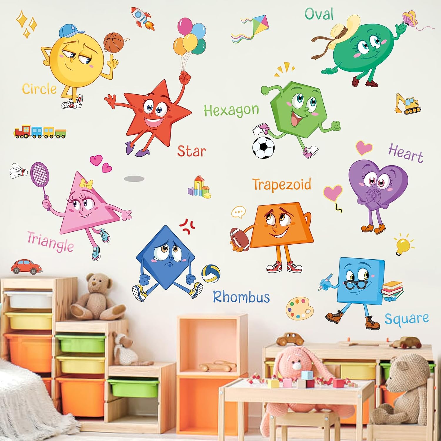 Colorful Shapes Wall Decal Peel and Stick / Diy Colorful Shapes