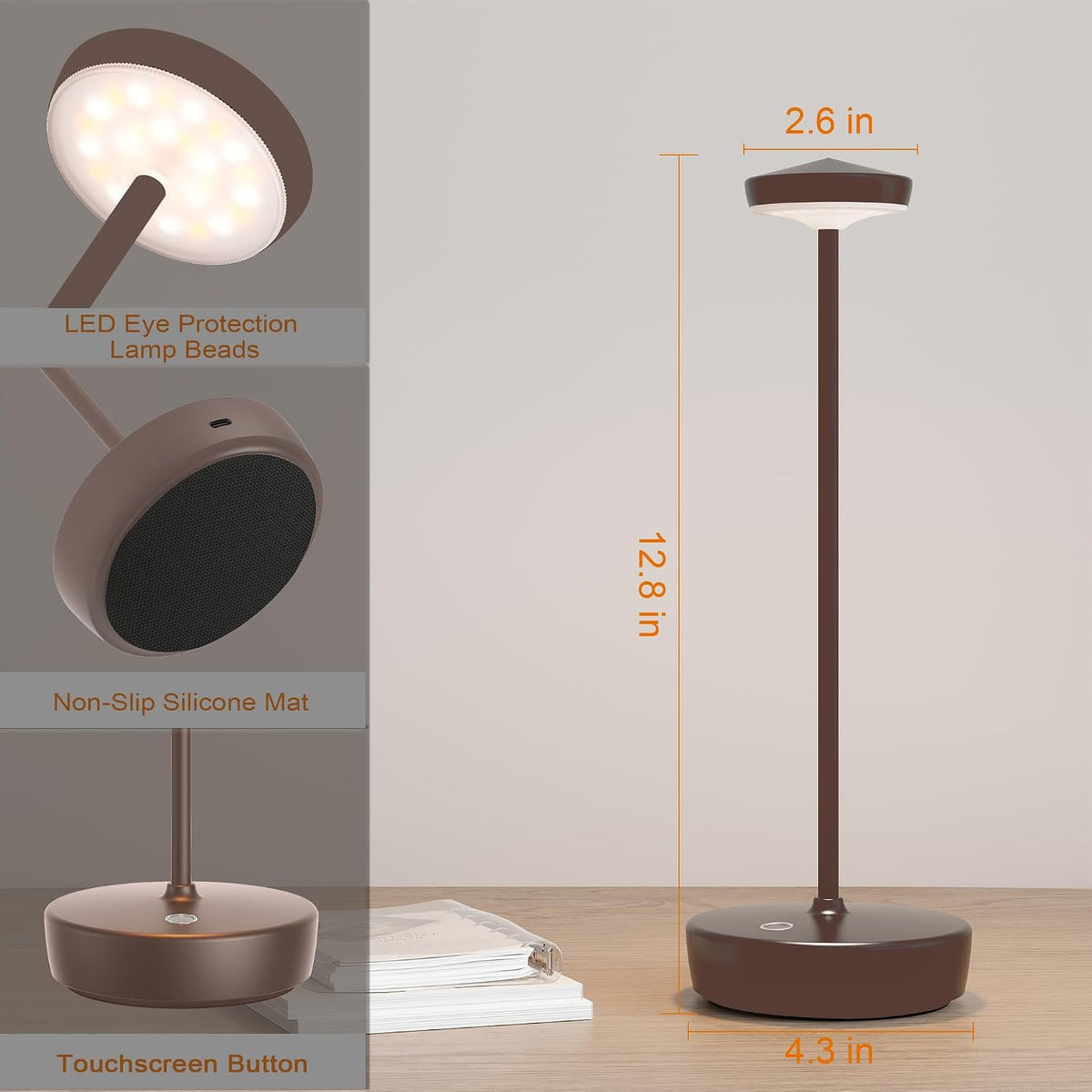 Cordless Table Lamp Set of 2,LED Rechargeable Battery 3 Levels Brightness | Portable Table Lamps with Memory Function