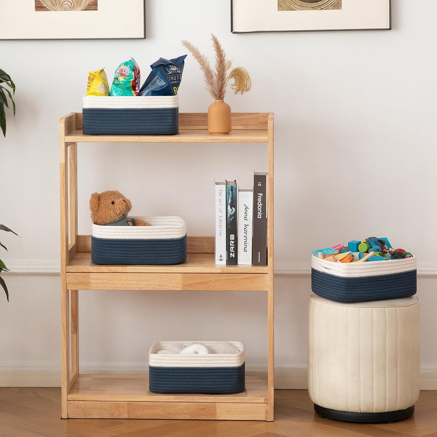 Small Bins / Organizer Baskets / Blue/white / 11.8"*7.8"*4.7 / Set of 4