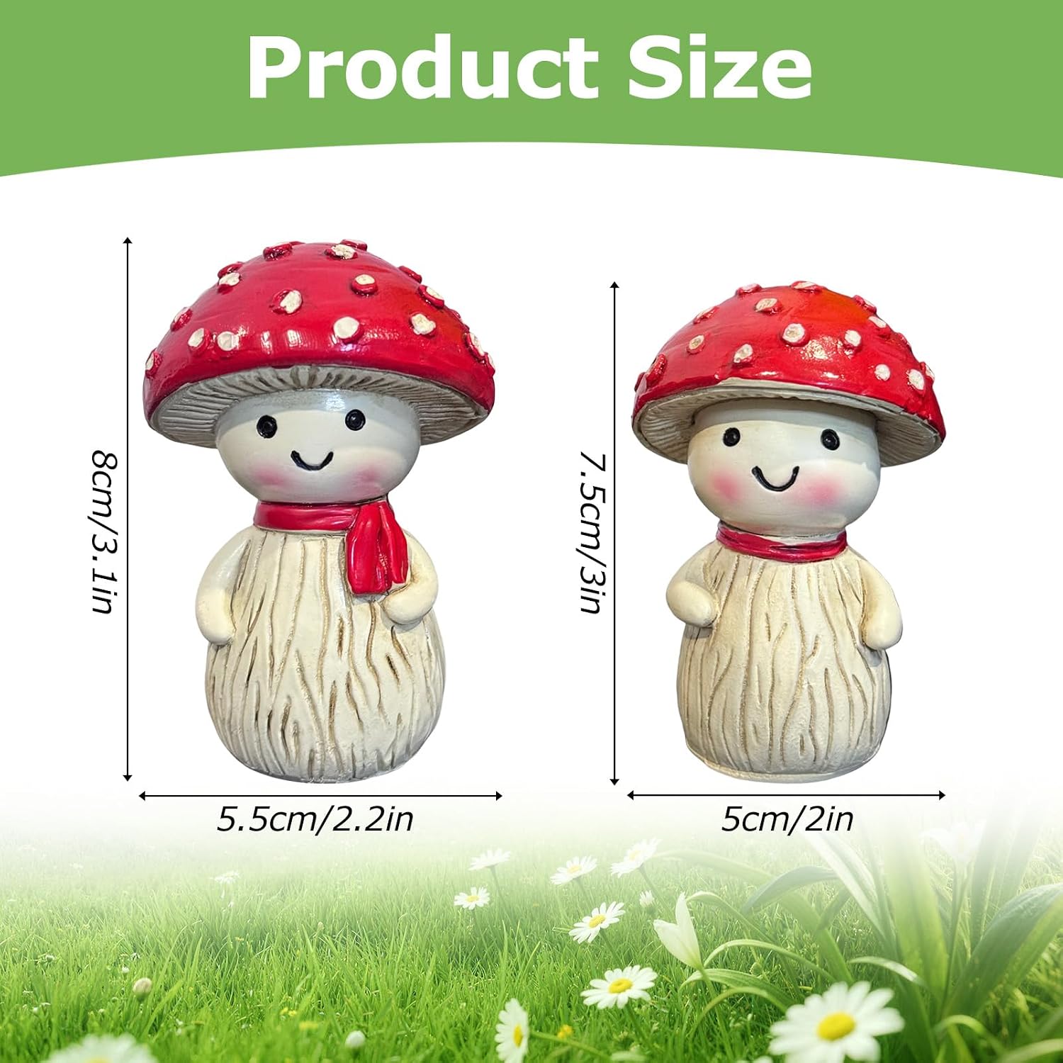 Mushroom decor figurines / 3 x 2 / Set of 2