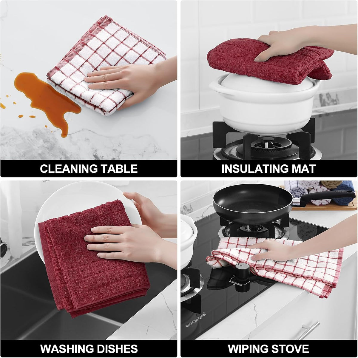 Homaxy Large Premium Cotton Kitchen Towels 16"x 28", 12 Pack, Red | Natural Ring Spun 390 GSM Dish Towels, Super
