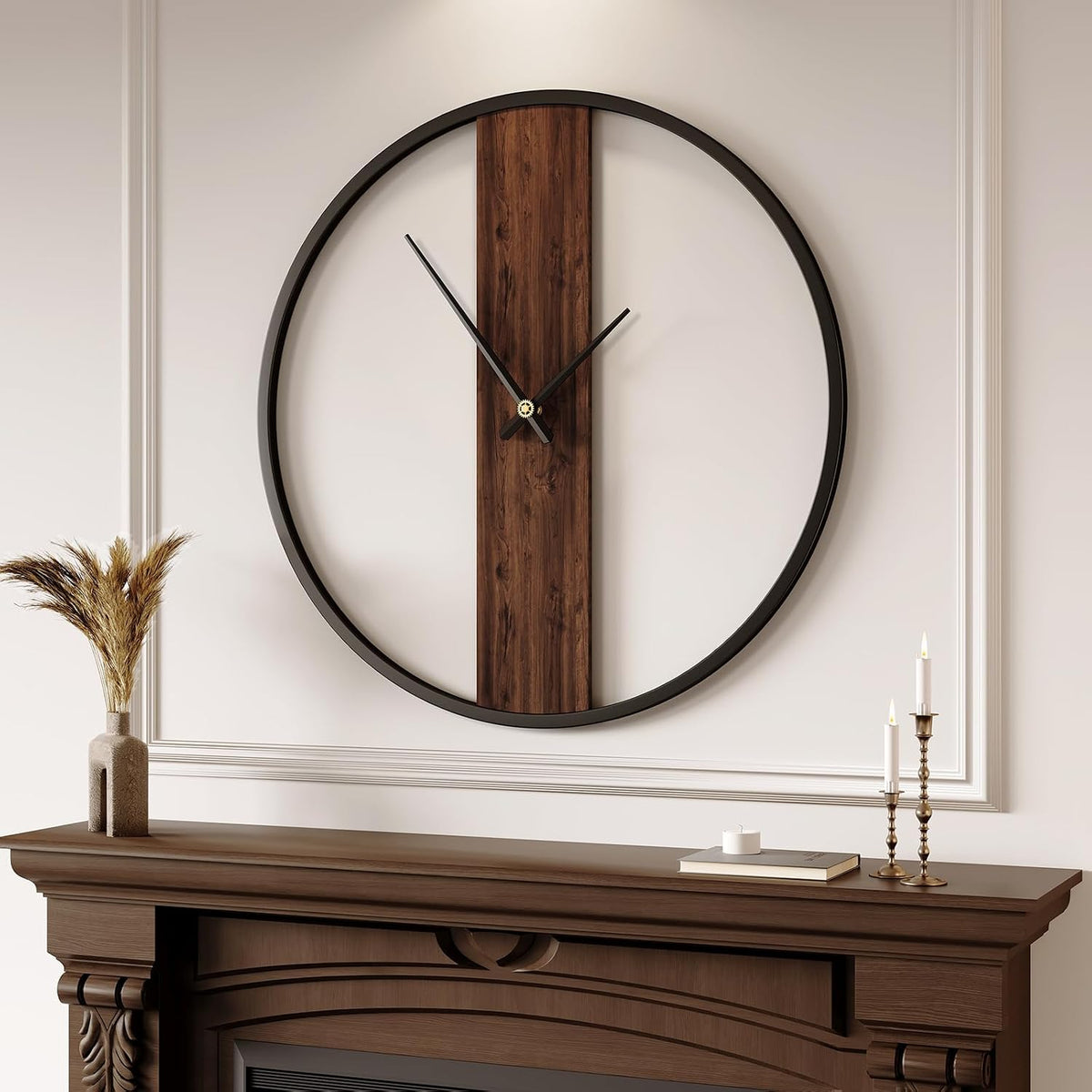 Cuspin 30 Inch Large Wall Clock Modern Rustic Walnut Dial Decorative Clock | Battery operated, Silent non ticking