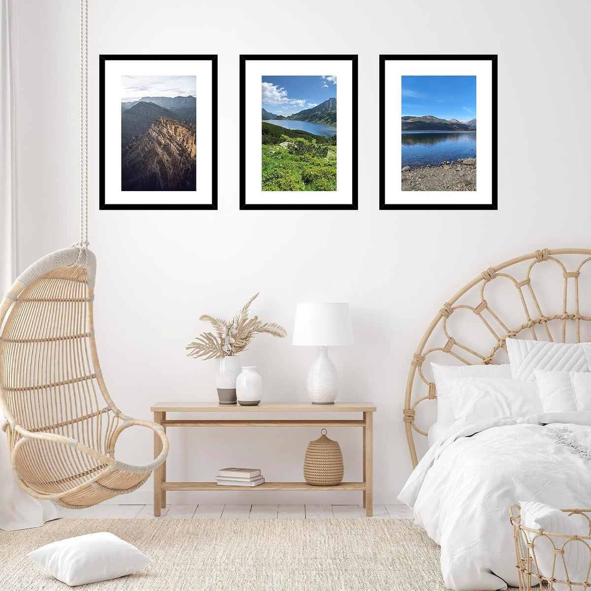 JCJMY 19x25 Picture Frame with 16x22 Mat Set of 4, Display Photo 16x22 with Mat or 19 x 25 Without Mat, Wall Hanging