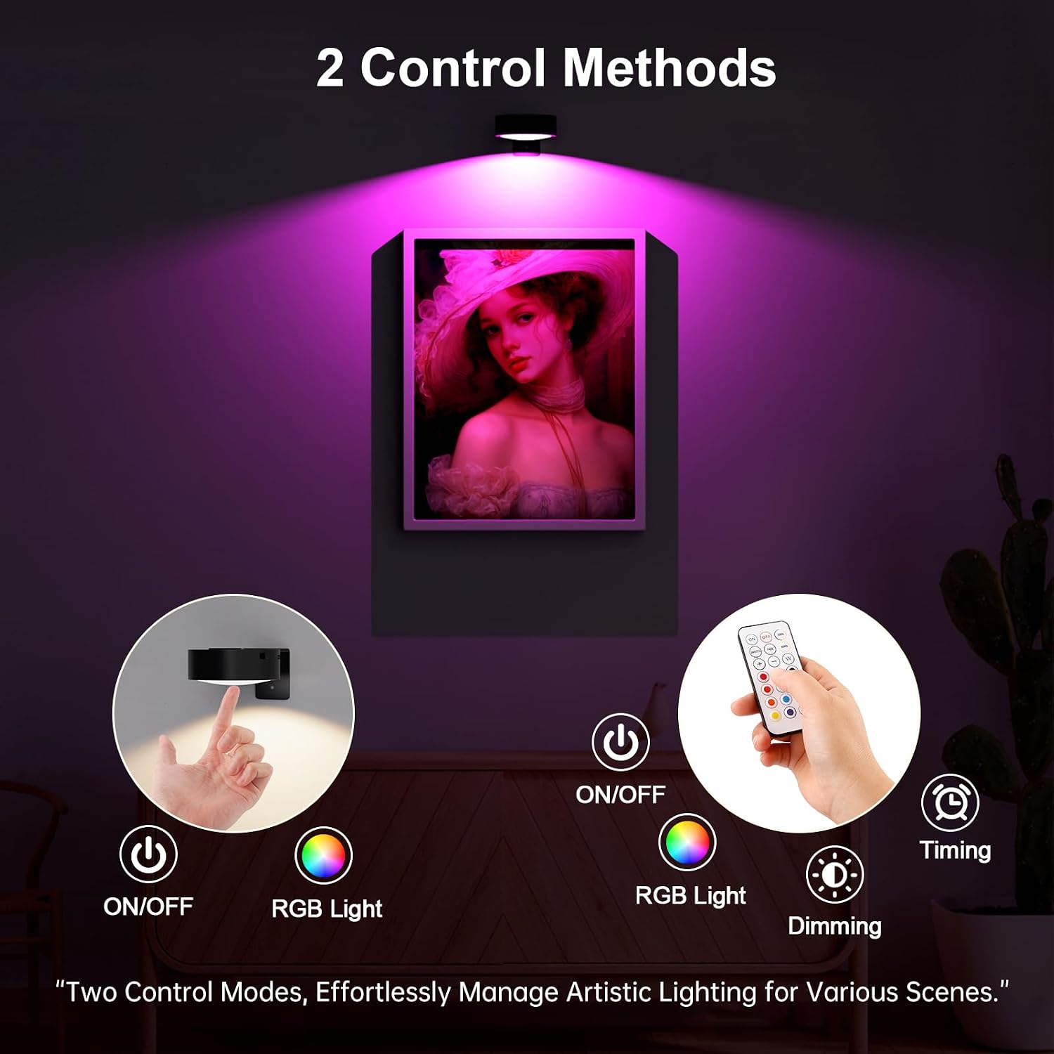 3 Pack Picture Lights for Wall, 13 RGB Color Rechargeable Battery Operated wall lights, Picture Frame lights with 3