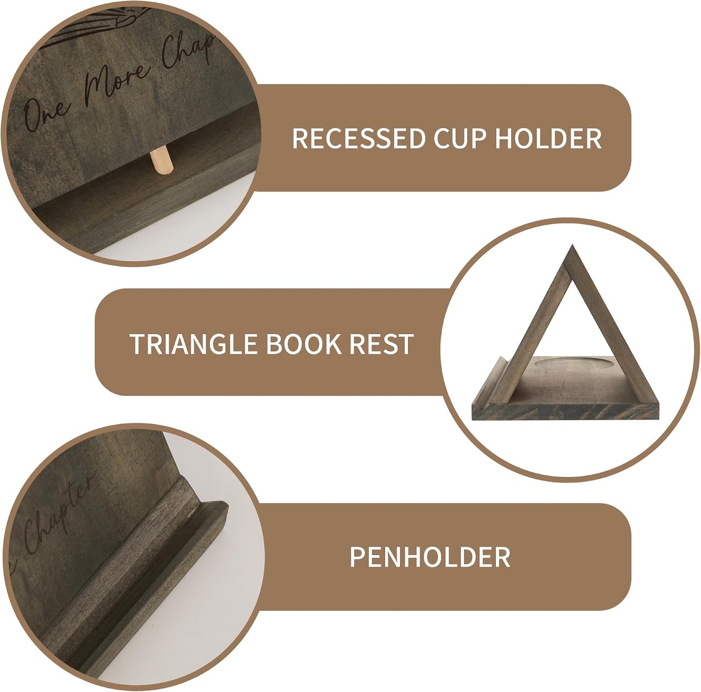LITIVY Wooden Book Holder with Drink Holder, Wooden Triangle Bookmark Reading Rest with Slotted, Book Display Bookmark