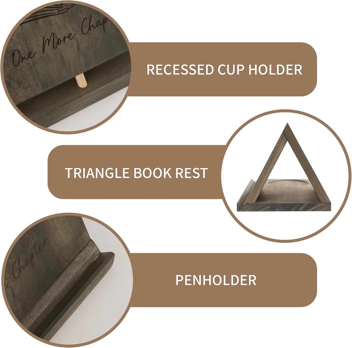 LITIVY Wooden Book Holder with Drink Holder, Wooden Triangle Bookmark Reading Rest with Slotted, Book Display Bookmark