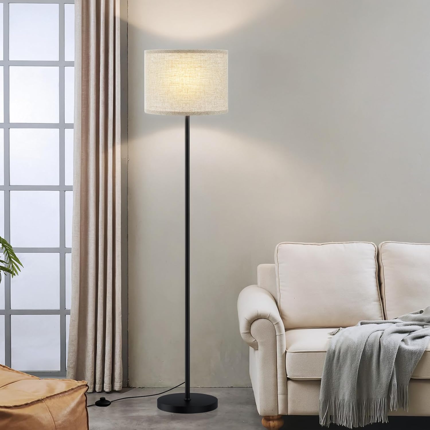 Ambimall 60'' Modern Floor Lamp with Shade, Tall Lamps for Living Room, Bedroom, Office, Dining Room, Beige Shade with