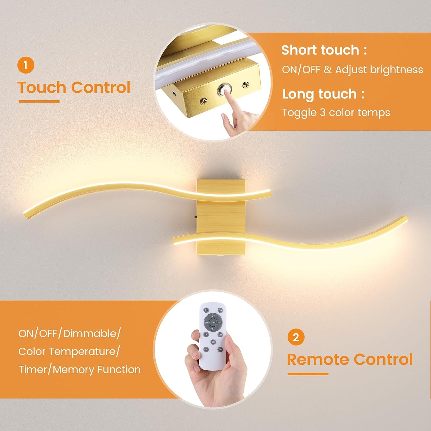 VOLISUN Battery Operated Wall Sconces Set of Two, 27.6 inch Wireless Wall Sconces, 3000K-6500K Dimmable Wall Lamps with