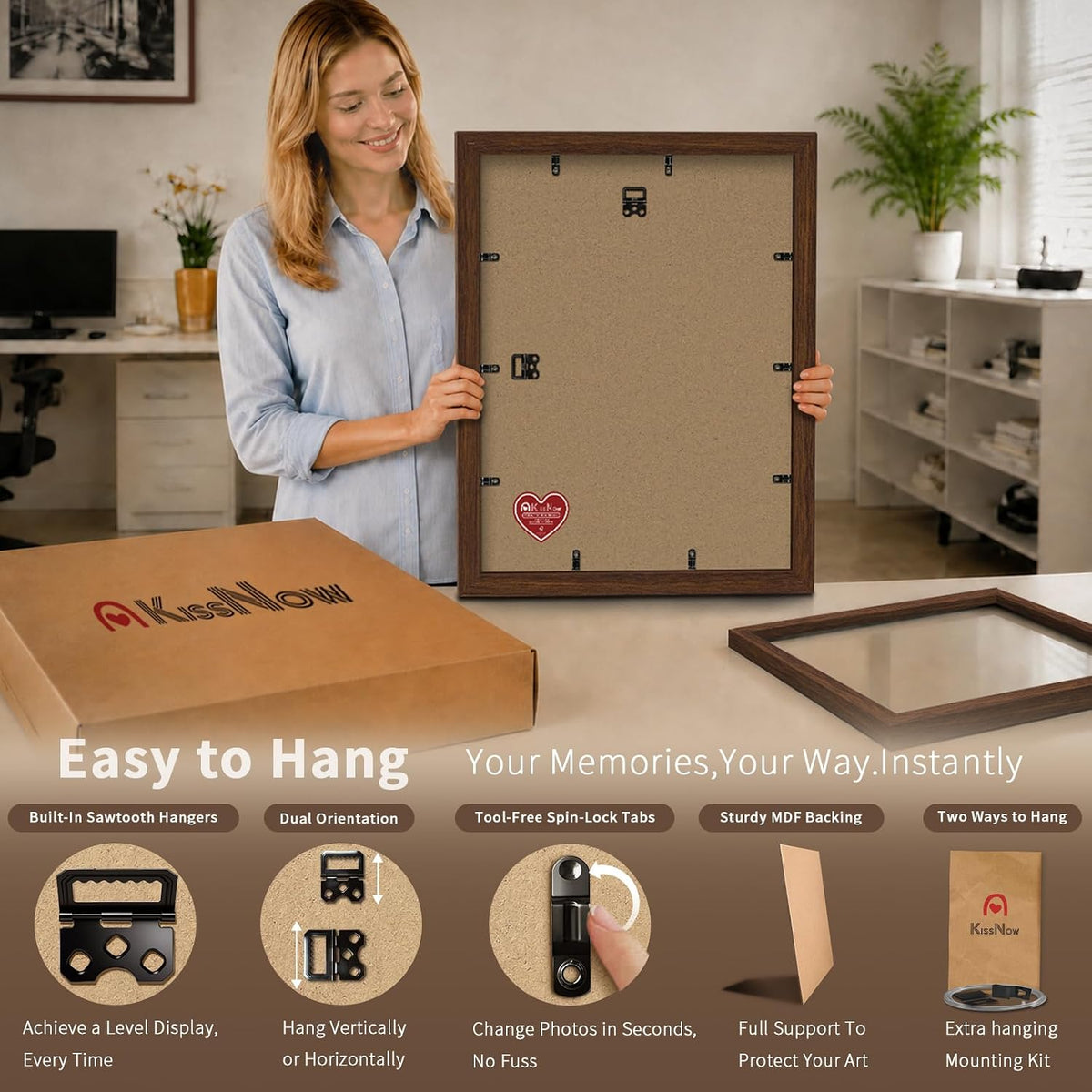 18x24 Poster Frame 4 Pack, Brown Solid Wood, Gallery Wall Hanging | Thick & Wide Border, Polished Plexiglass, Vertical