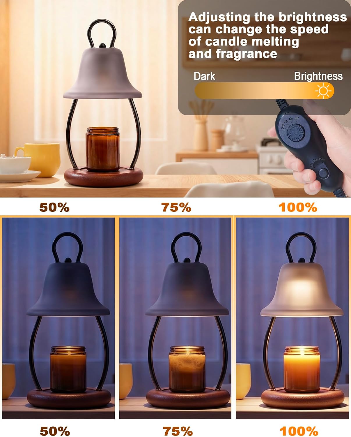 Candle Warmer Lamp with Timer, Dimmable, Adjustable Height, Black | 2 bulbs included, no flame needed, 1-year warranty