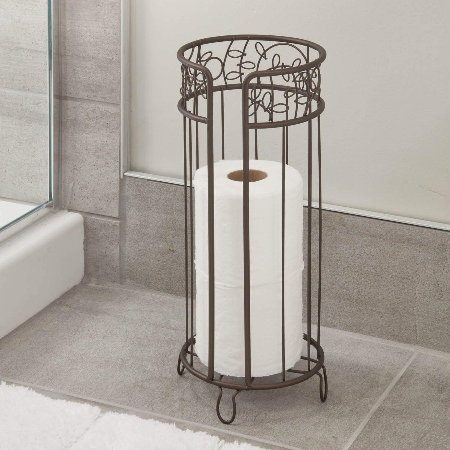 iDesign Metal Toilet Tissue Holder Stand, 6.8" x 15.2", Bronze | The Twigz Collection, Holds 3 Rolls of Toilet Paper
