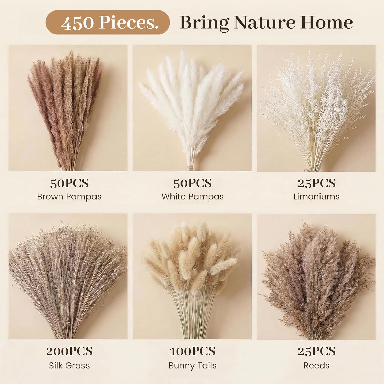 Home Vase & / Dried Flower Filler for Centerpieces / Natural / Set of 450