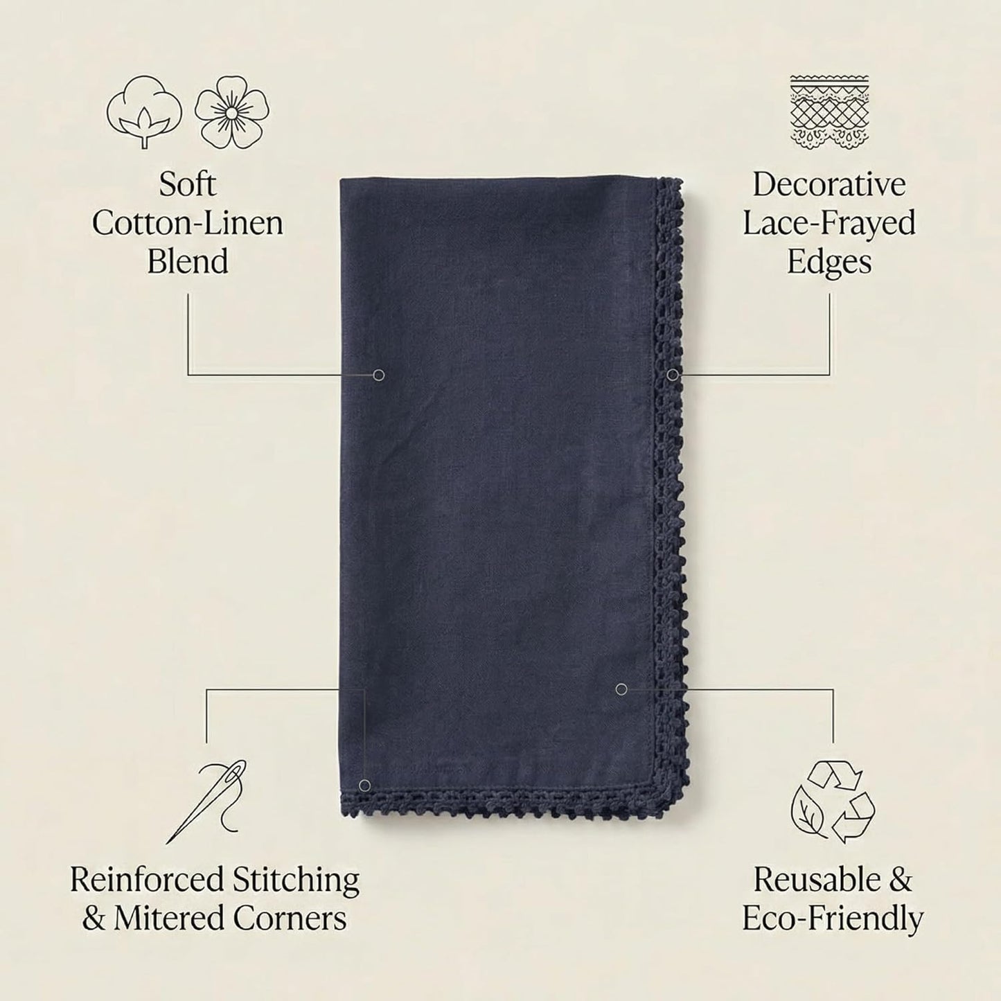 ACCENTHOME Navy Cloth Napkins Set of 12 18x18 inch Cotton Dinner Napkins - Washable Soft Premium Hotel Quality Reusable