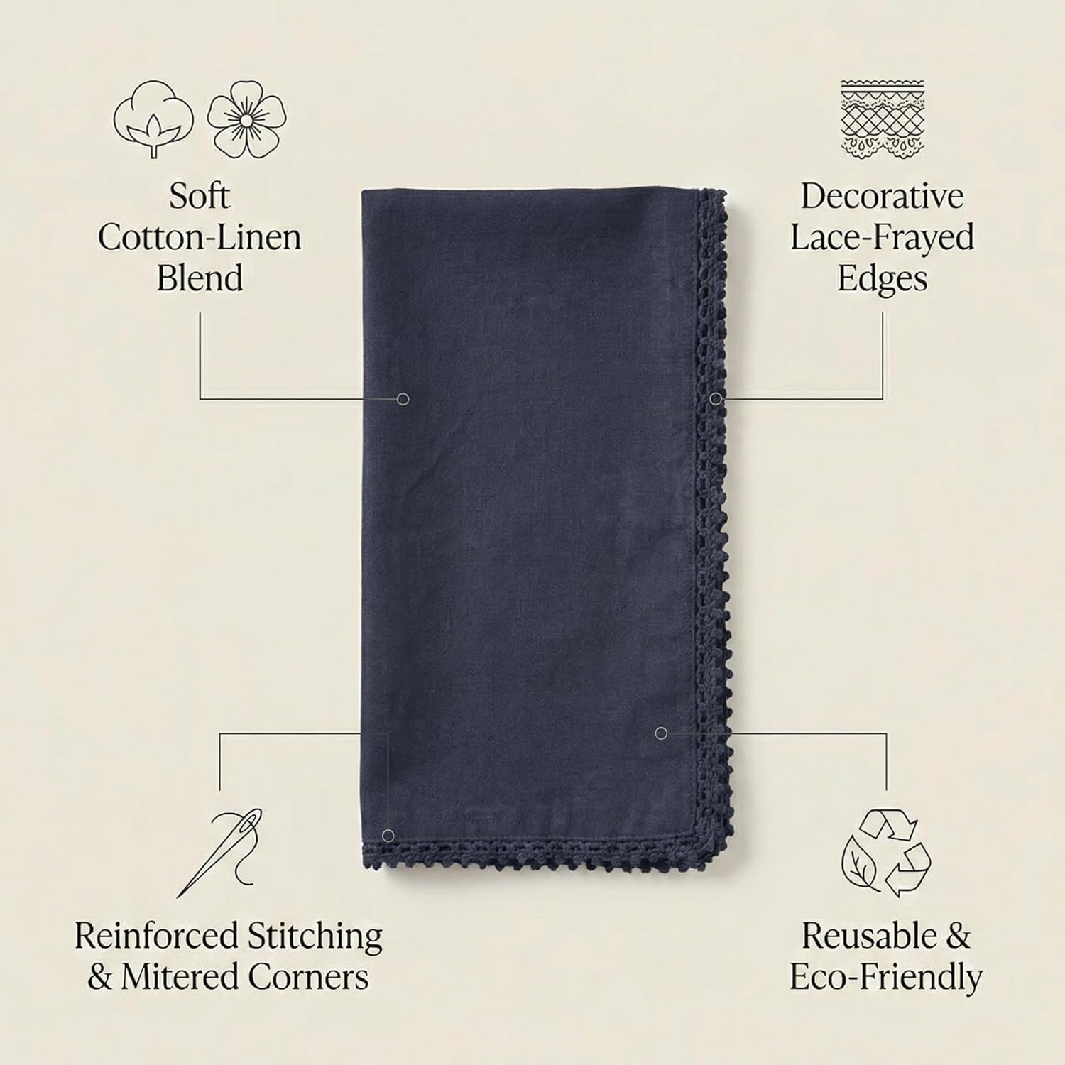 ACCENTHOME Navy Cloth Napkins Set of 12 18x18 inch Cotton Dinner Napkins - Washable Soft Premium Hotel Quality Reusable