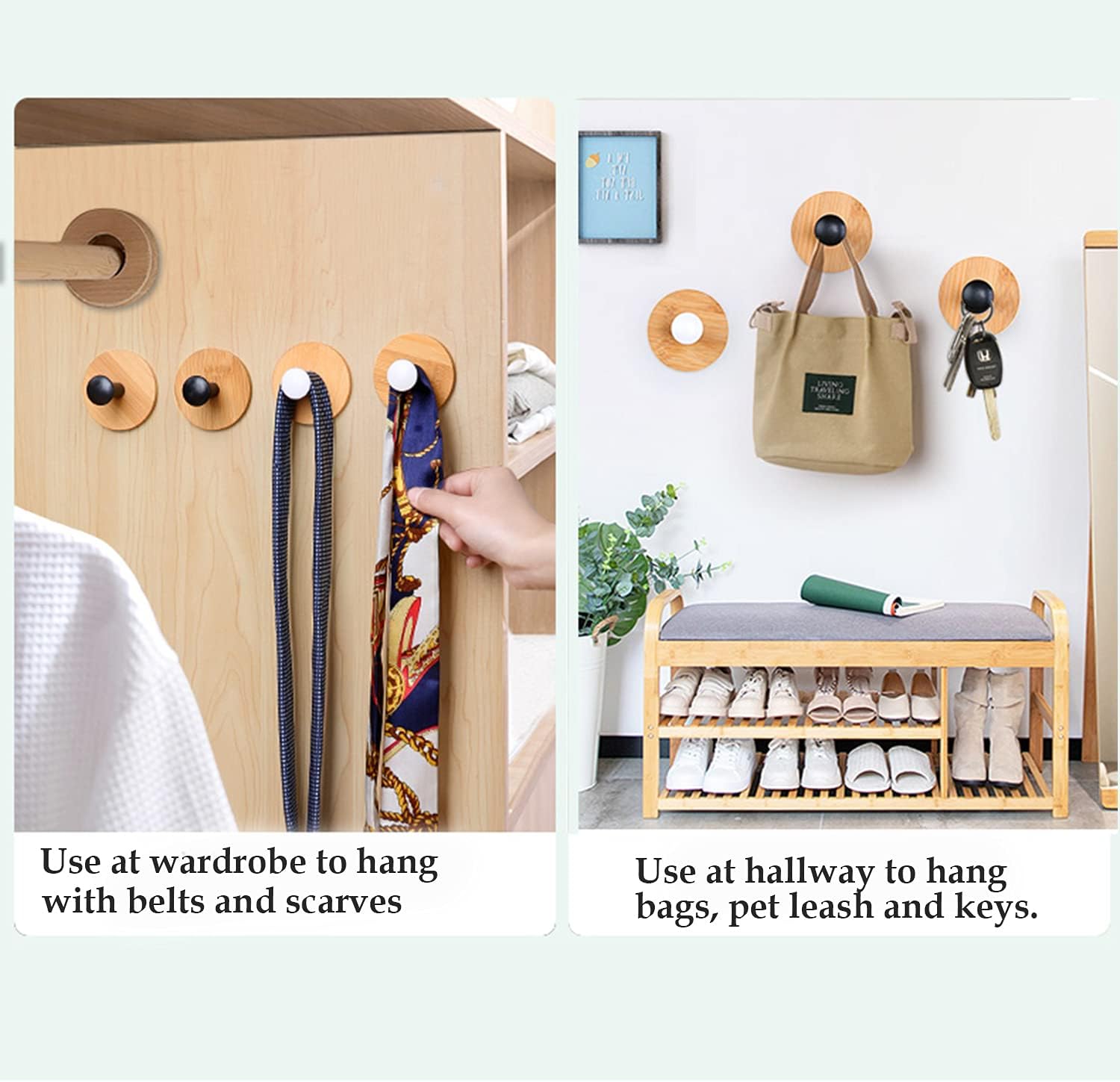 Decorative Wood Wall Hook Coat Hooks for Hanging Adhesive Waterproof Wall Hook / White / Set of 4