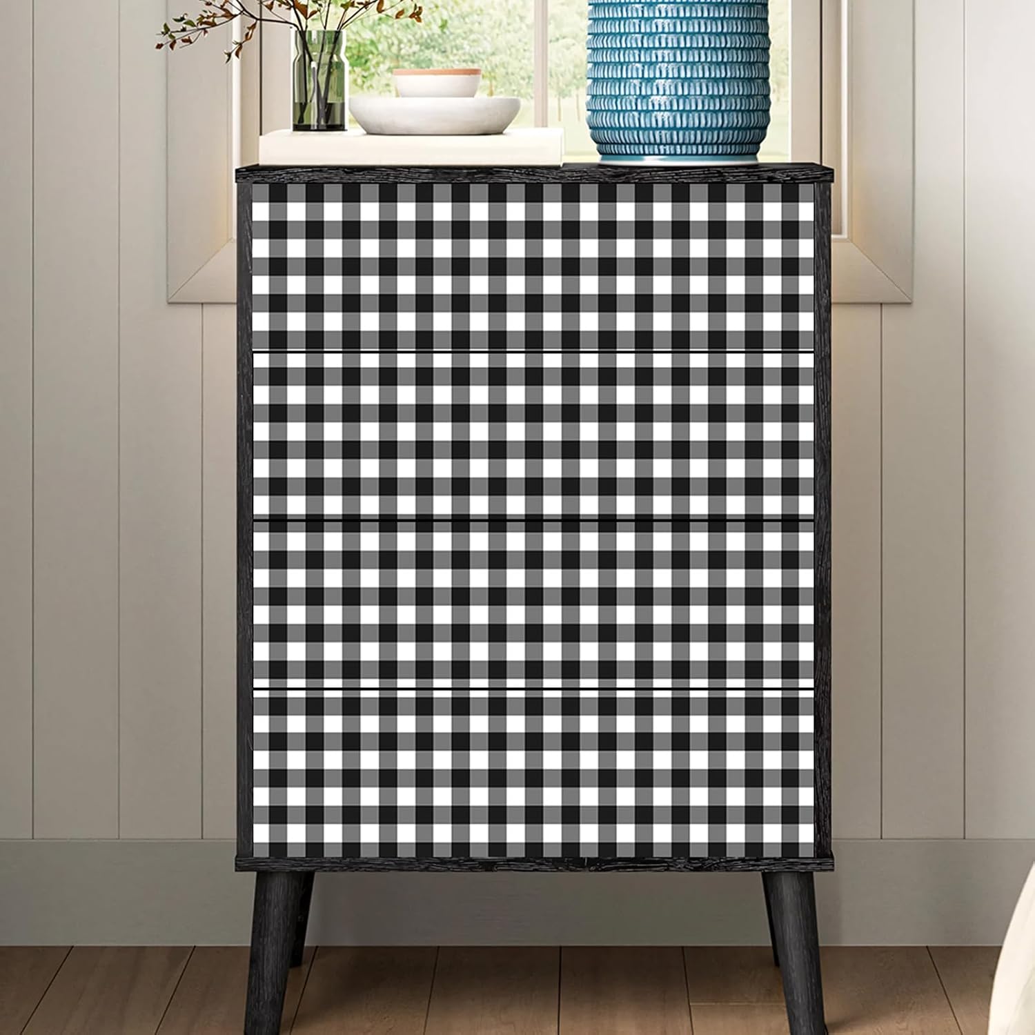 Plaid Peel and Stick Wallpaper Removable Checkered Contact Paper / Black / 17.3 x 240