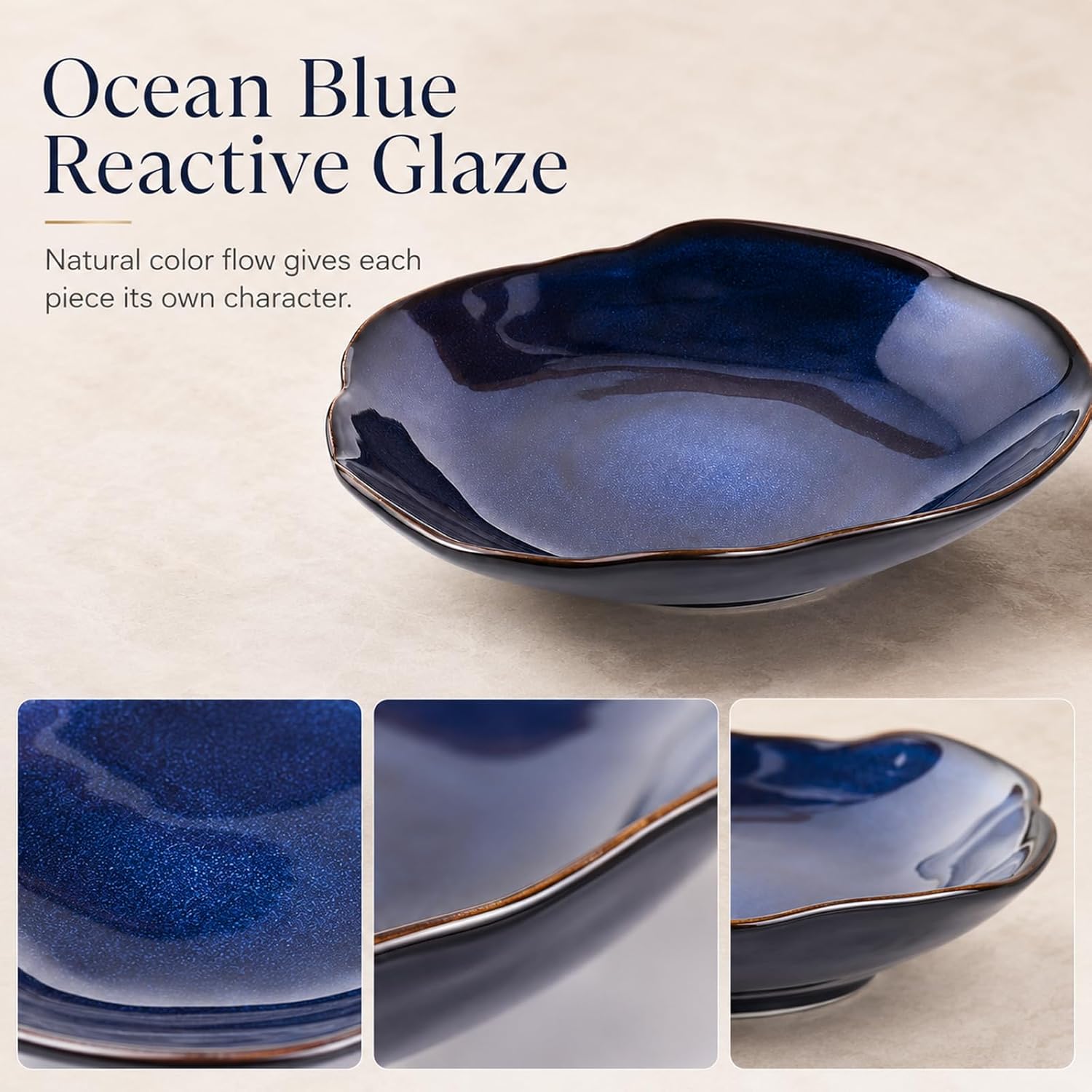 Ceramic Decorative Bowl -10.4" Small Trinket Dish / 10.4in / Blue