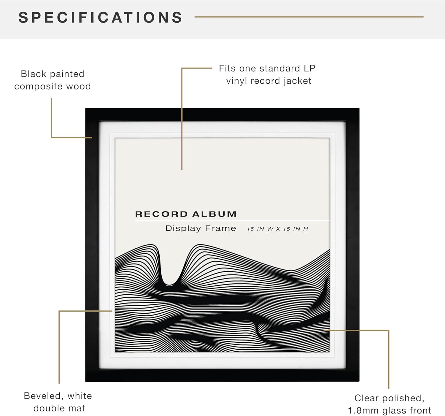 MCS Single Matted Record Album Frame, 15x15, Black | Single Matted Frame Displays Vinyl LP Record And Jacket For Album