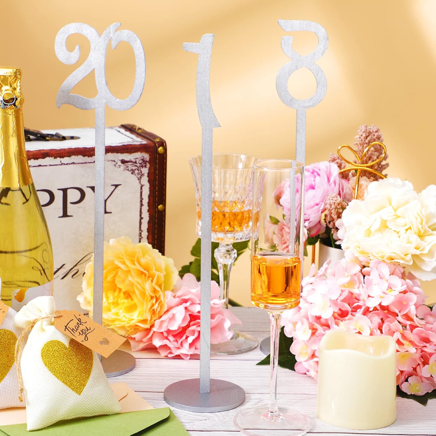 20 Pcs Table Numbers for Wedding with Holder, 1-20,Silver | Wooden Seat Numbers with Round Base Stands, Ideal for