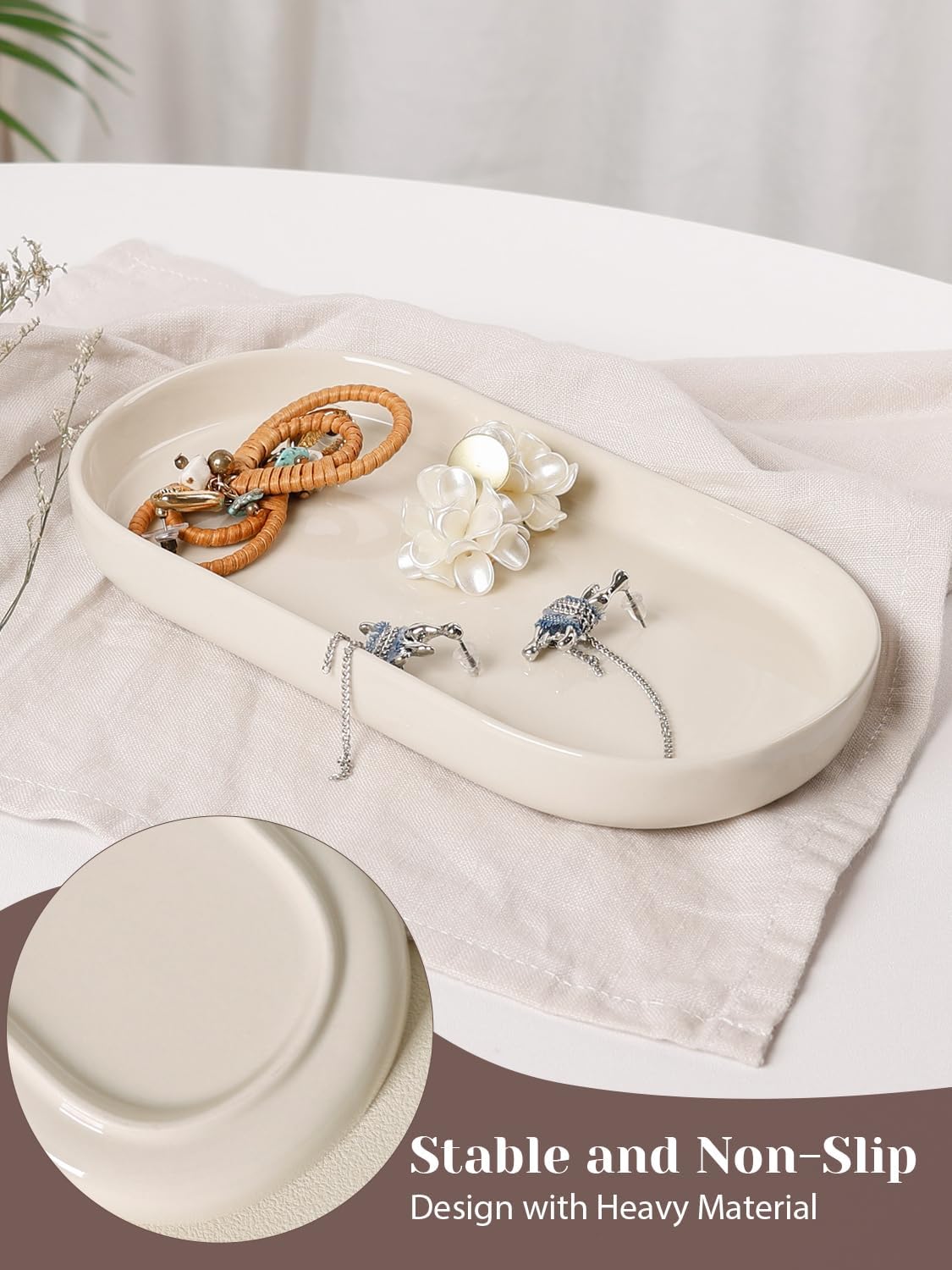 7" Ceramic Bathroom Vanity Tray / Beige