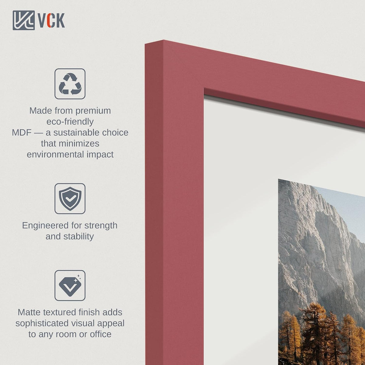 VCK 8x10 Picture Frame Set of 3 - Red, Wide Border Solid Wood Frame, Display Pictures in Horizontal and Vertical, for