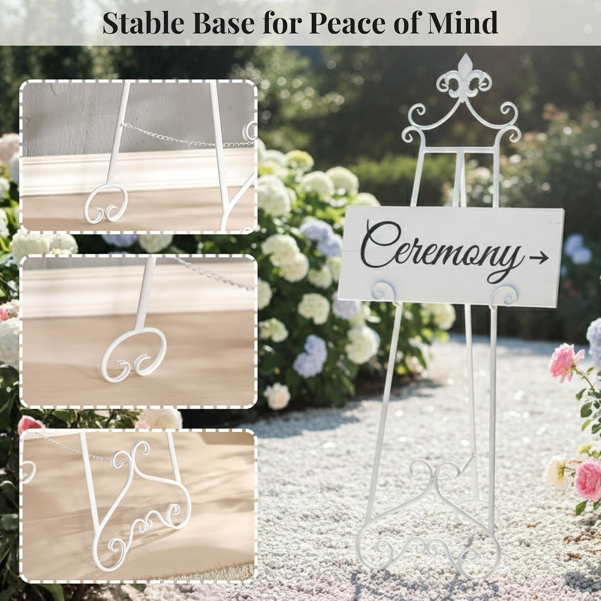 60” H White Easel Stand for Sign Metal Adjustable | Large Display Standing Heavy Duty for Displaying Pictures Wedding