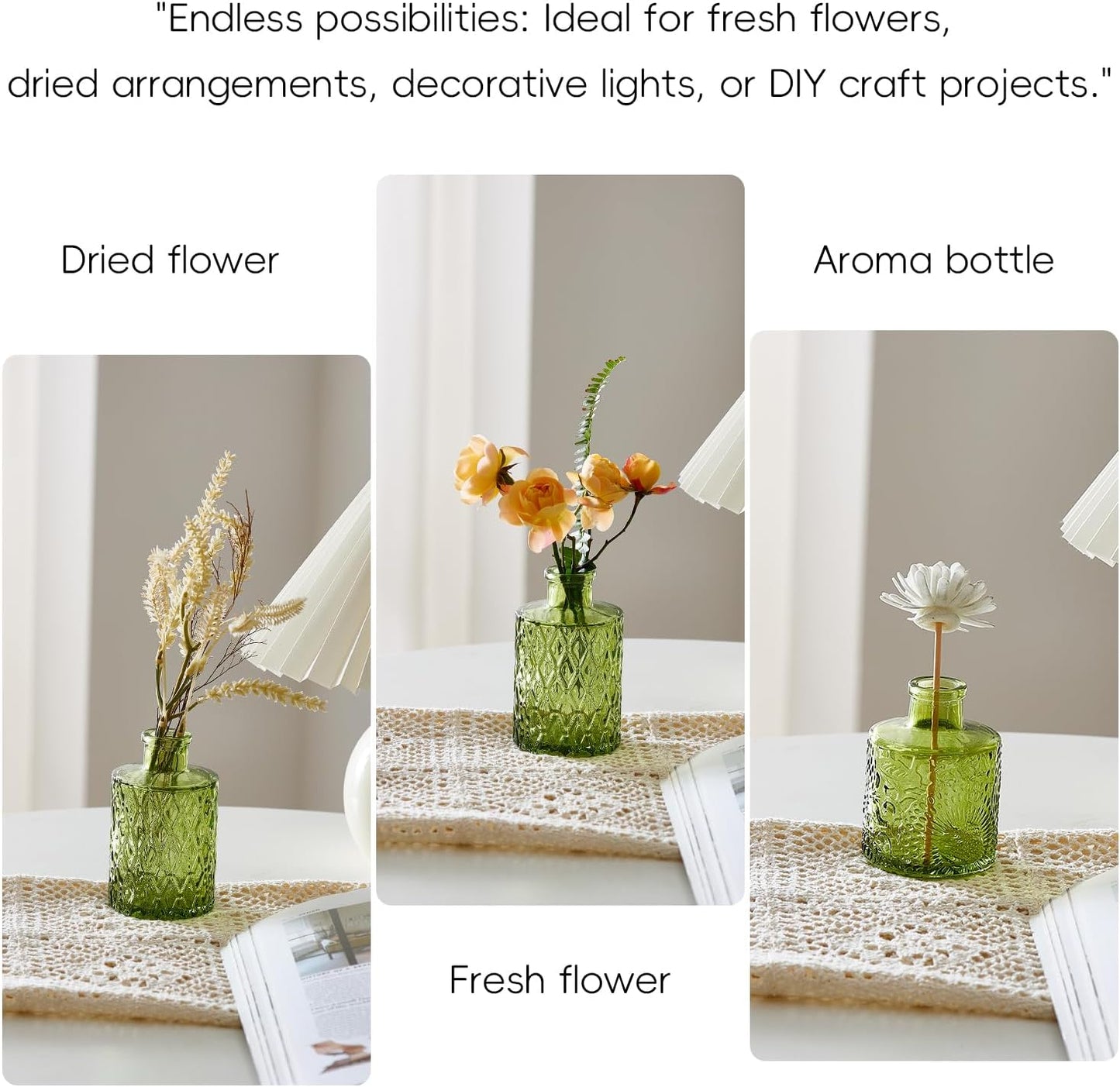 Crystal Vintage Vase Set / Green / Set of 16