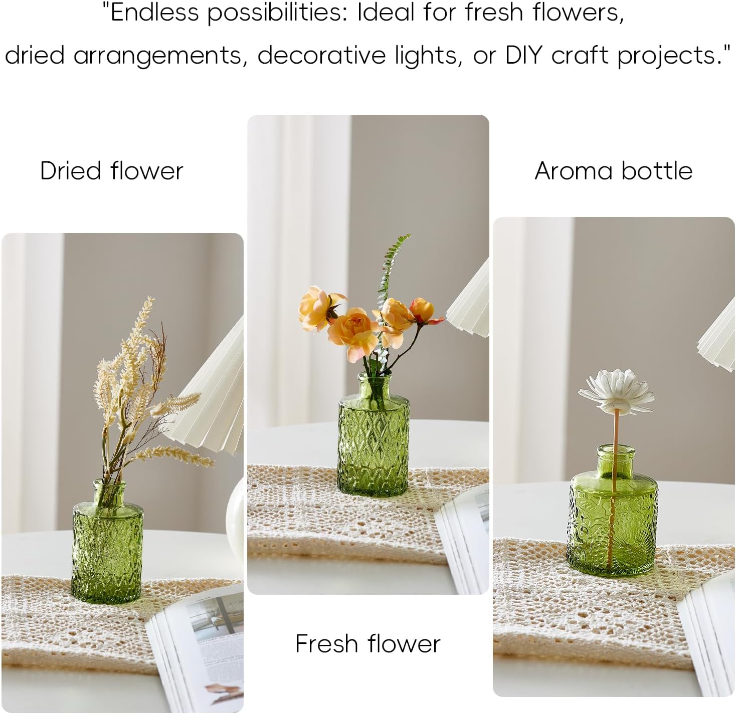 Crystal Vintage Vase Set / Green / Set of 16