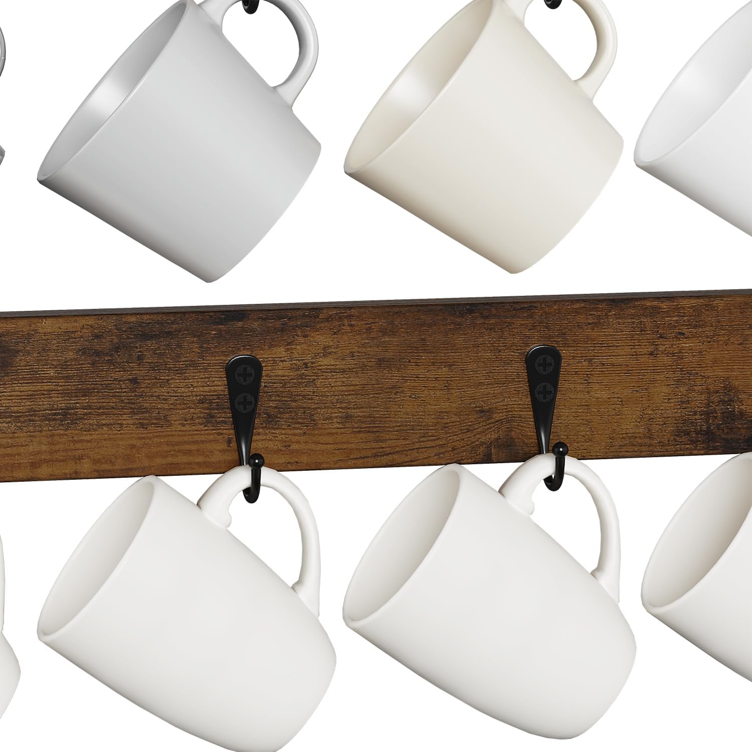 YINMIT Coffee Cup Holder Wall Mounted, 12-Hook Mug and Shelf for Coffee Bar | Rustic Coffee Mug Holder with Plus a Top