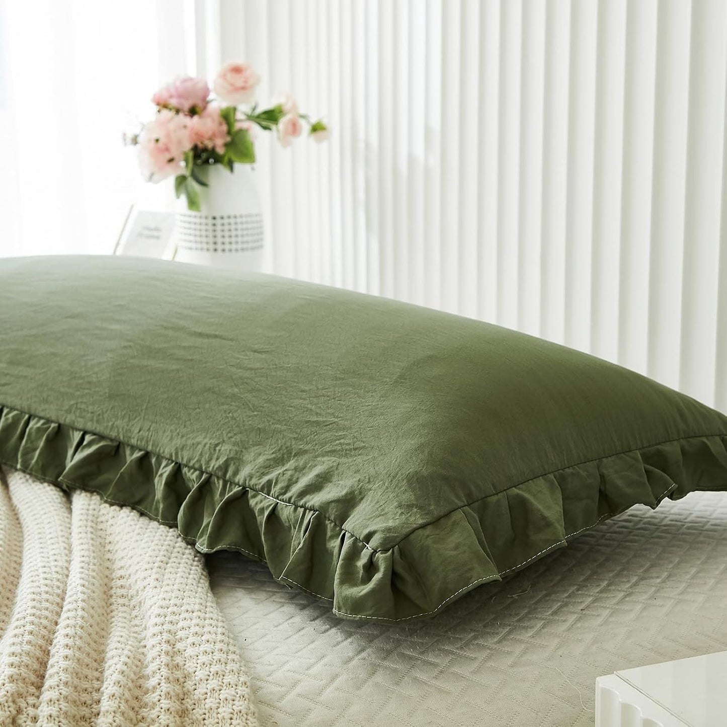Shabby Chic Pillow Cover / Body / Olive Green / 20 x 54