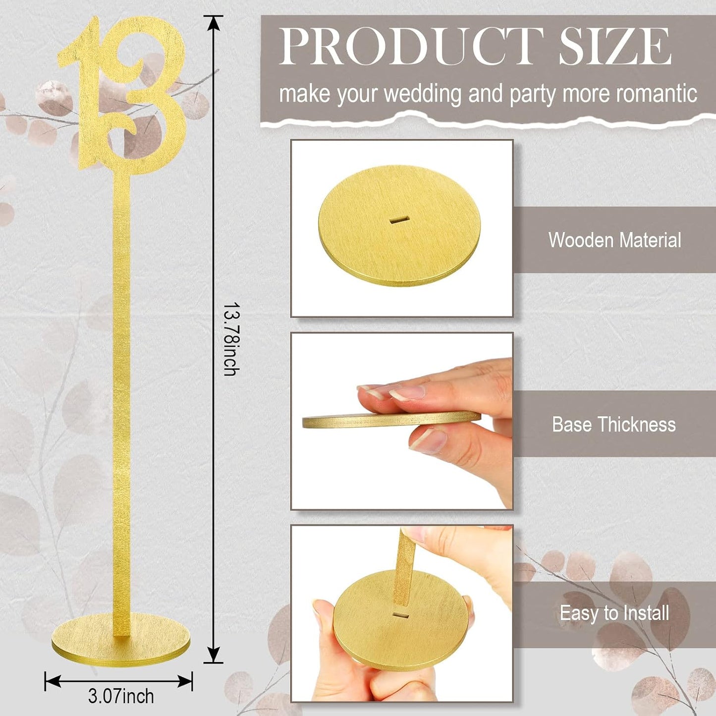 20 Pcs Table Numbers for Wedding with Holder, 1-20,Gold | Wooden Seat Numbers with Round Base Stands, Ideal for Wedding