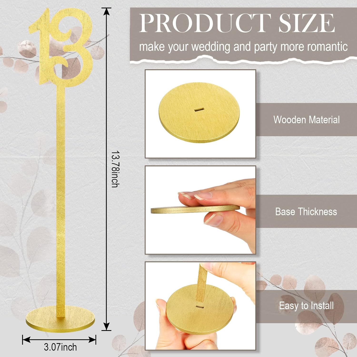 20 Pcs Table Numbers for Wedding with Holder, 1-20,Gold | Wooden Seat Numbers with Round Base Stands, Ideal for Wedding