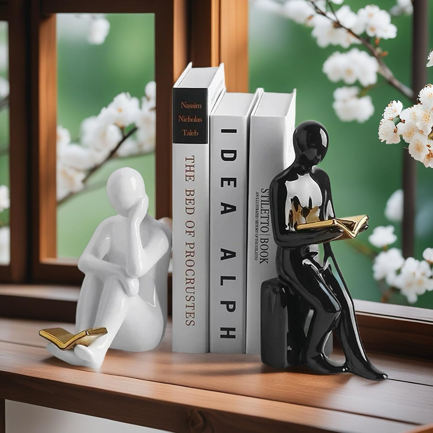 Book / Home Decorative Reading Book Statue Bookends Elegant Resin Bookshelf Room Office Desk Decor